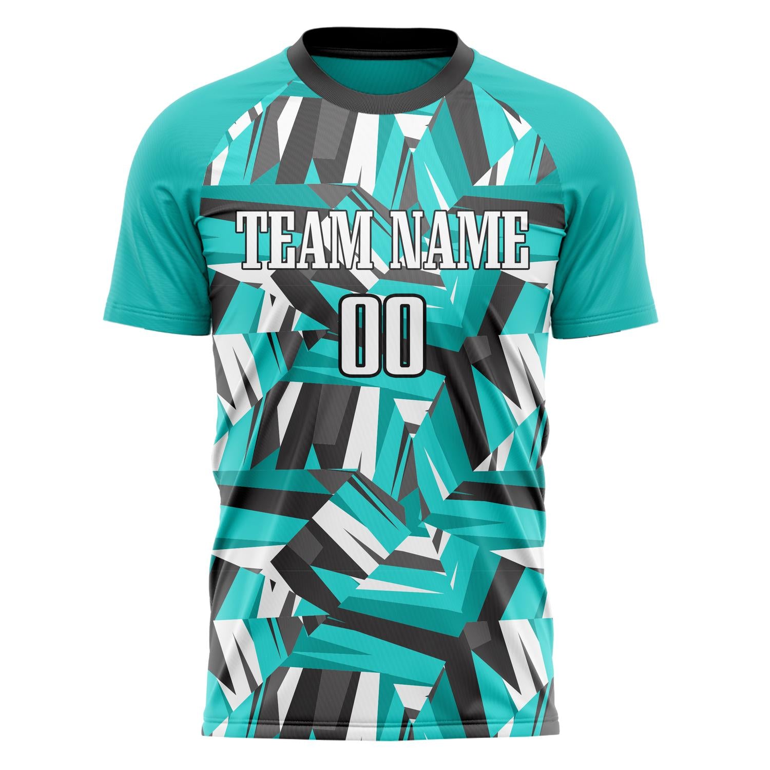Custom Teal Black Pattern Soccer Jersey
