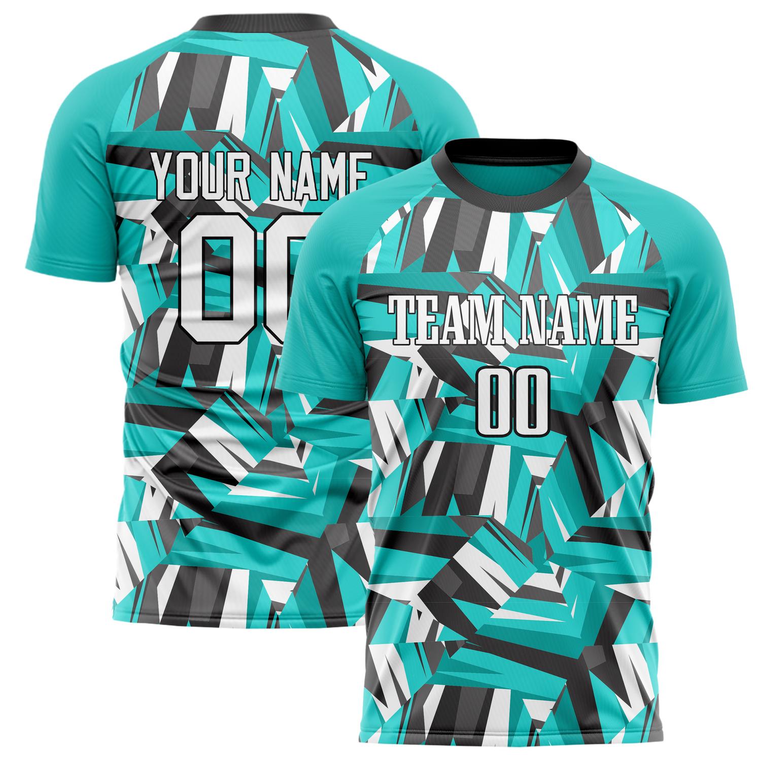 Custom Teal Black Pattern Soccer Jersey FT02240809XF263