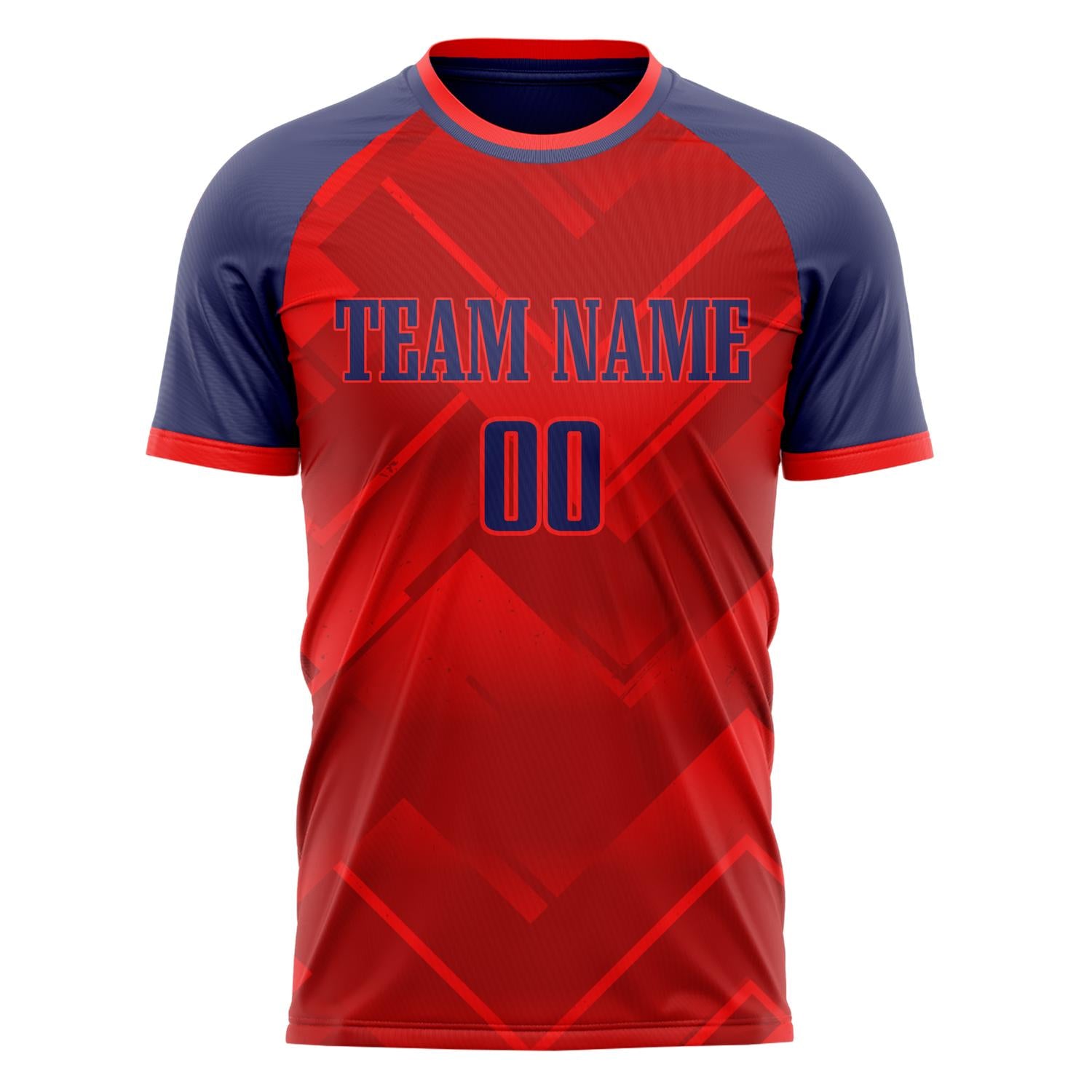 Custom Red Navy Pattern Soccer Jersey