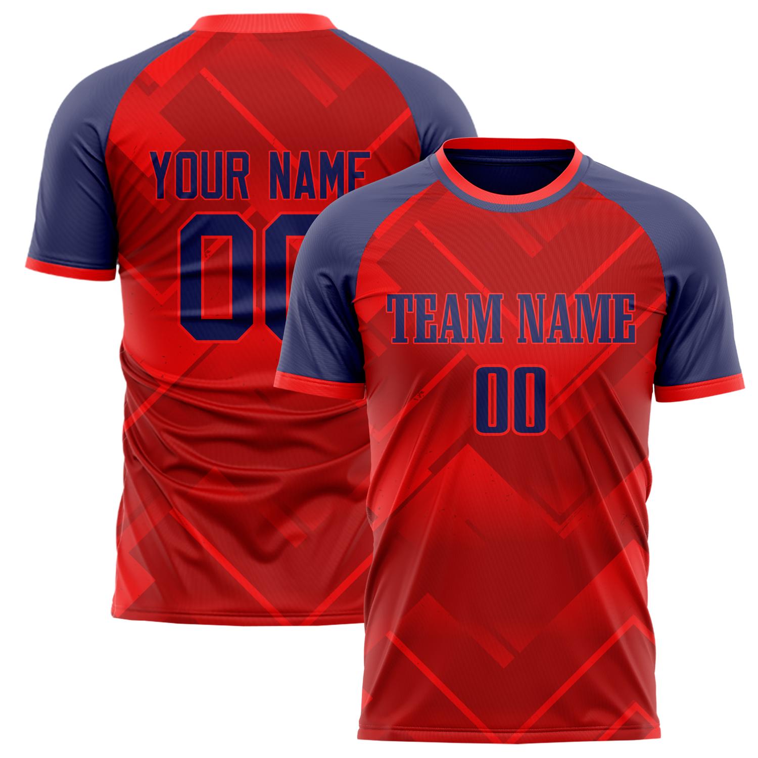 Custom Red Navy Pattern Soccer Jersey FT02240809XF266