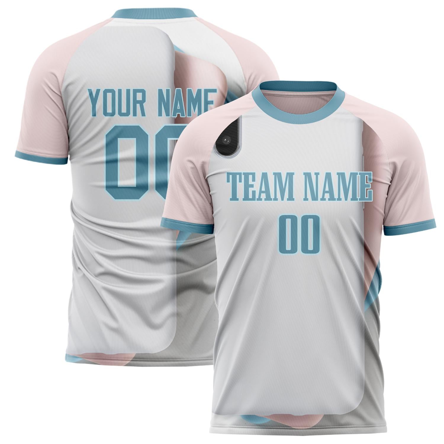 Custom White Blue Pattern Soccer Jersey FT02240809XF269