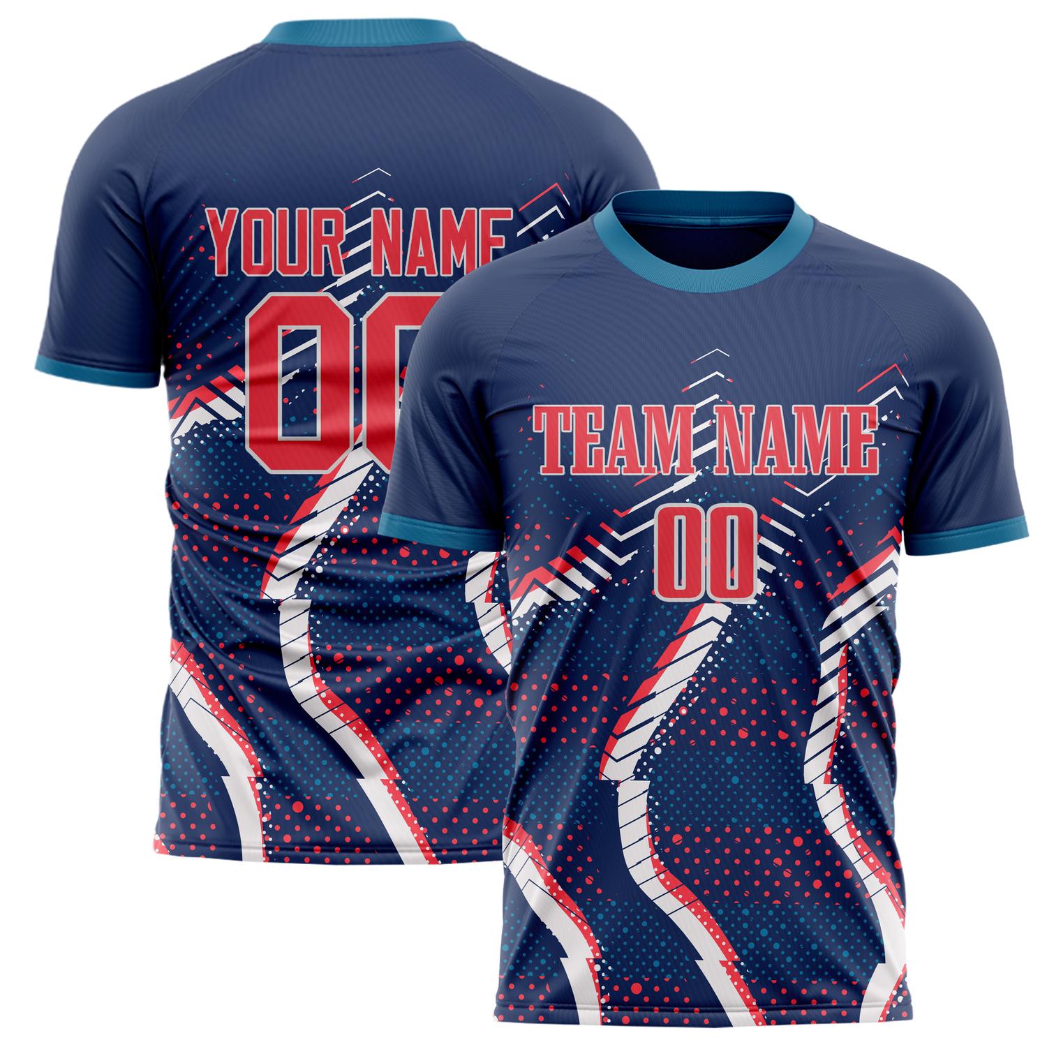 Custom Navy Red Pattern Soccer Jersey FT02240809XF270