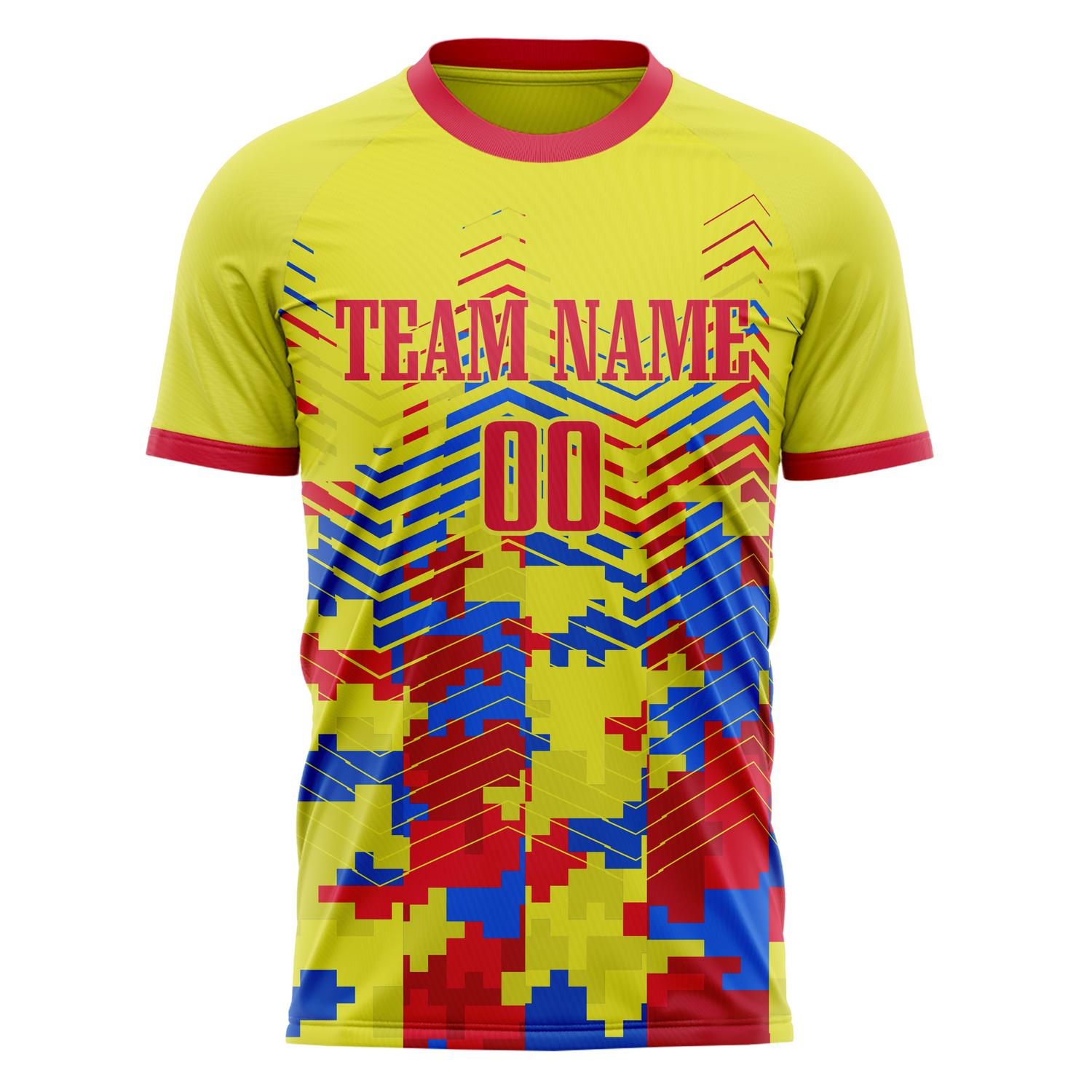 Custom Yellow Red Pattern Soccer Jersey