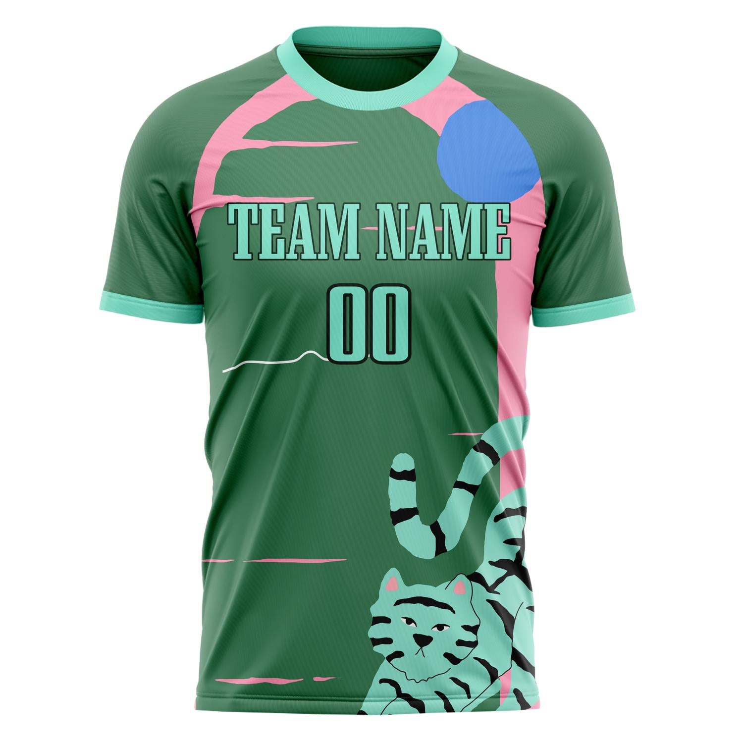 Custom Kelly Green Teal Pattern Soccer Jersey