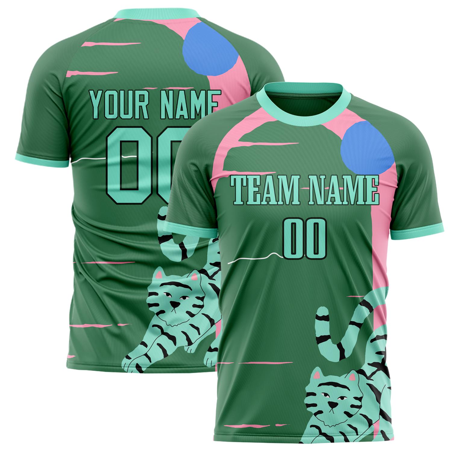Custom Kelly Green Teal Pattern Soccer Jersey FT02240809XF274