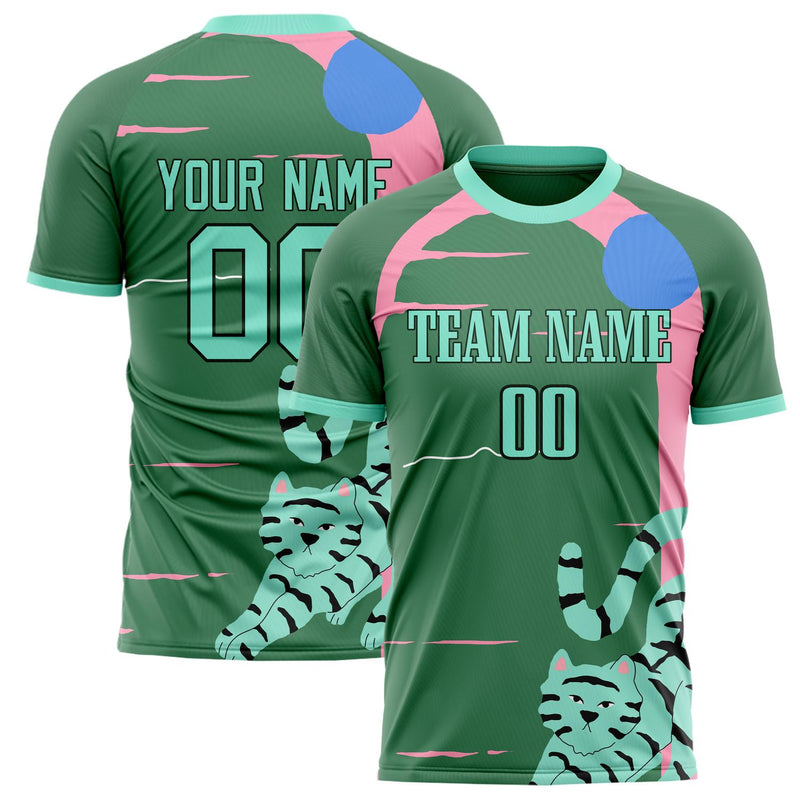 Custom Kelly Green Teal Pattern Soccer Jersey FT02240809XF274