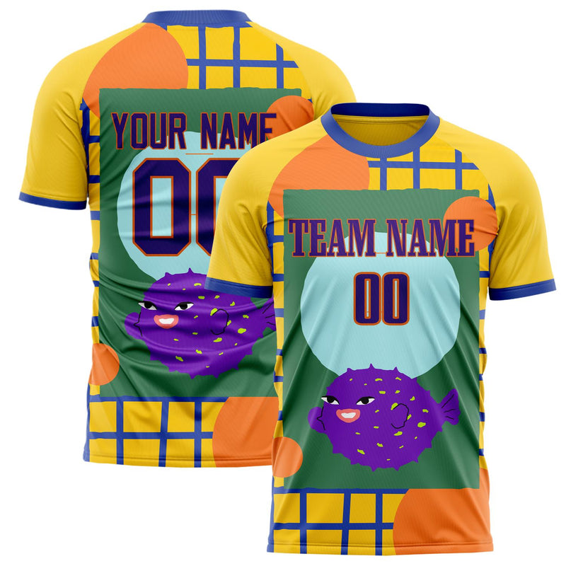 Custom Gold Green Pattern Soccer Jersey FT02240809XF279