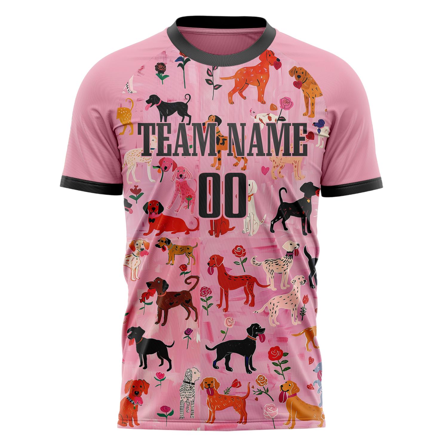 Custom Pink Black Pattern Soccer Jersey
