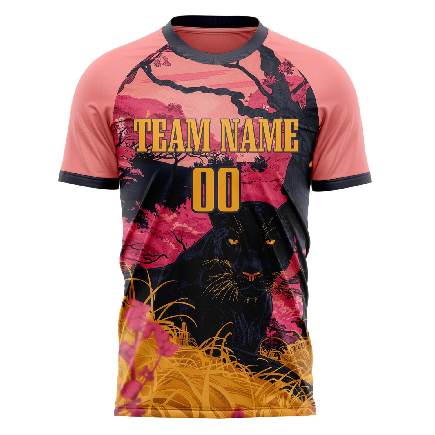 Custom Pink Black Pattern Soccer Jersey