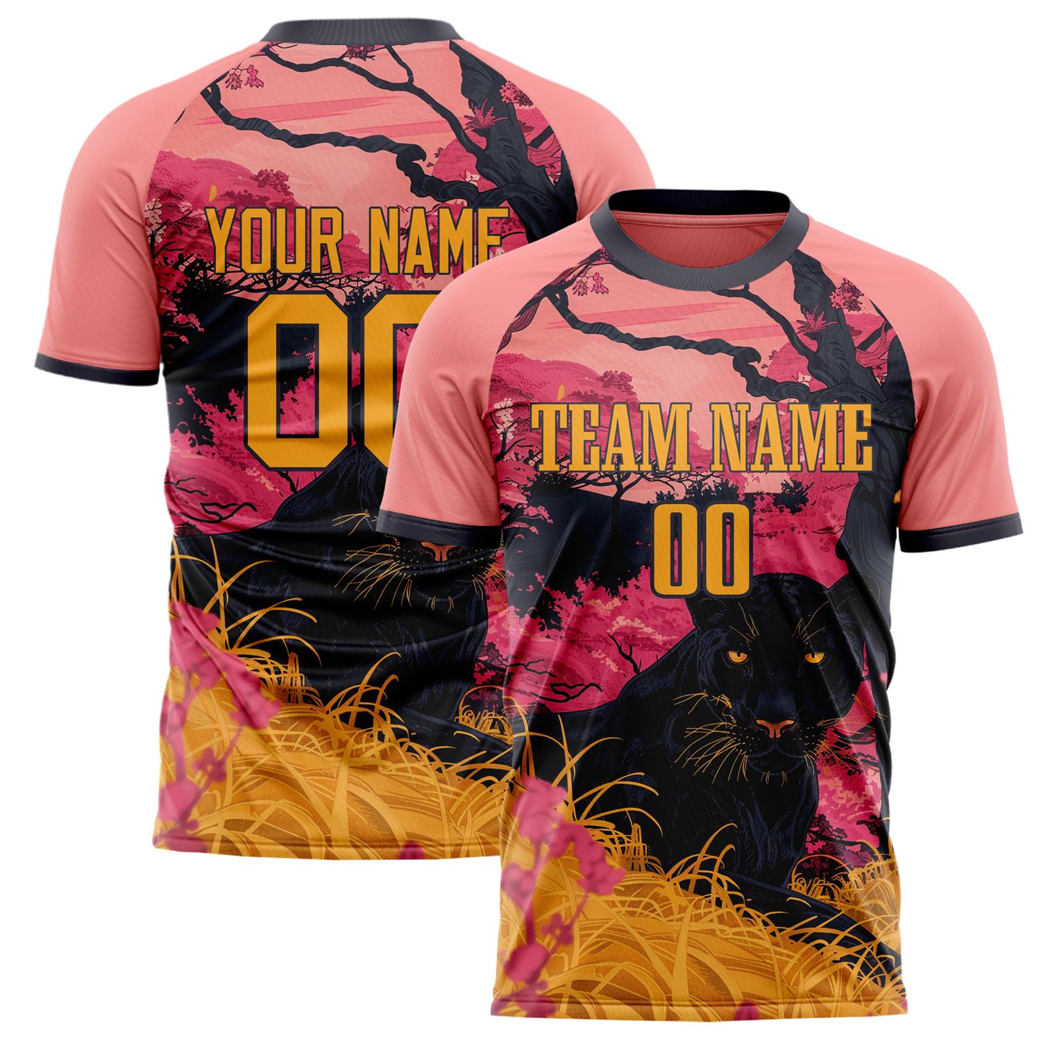 Custom Pink Black Pattern Soccer Jersey FT02240809XF285