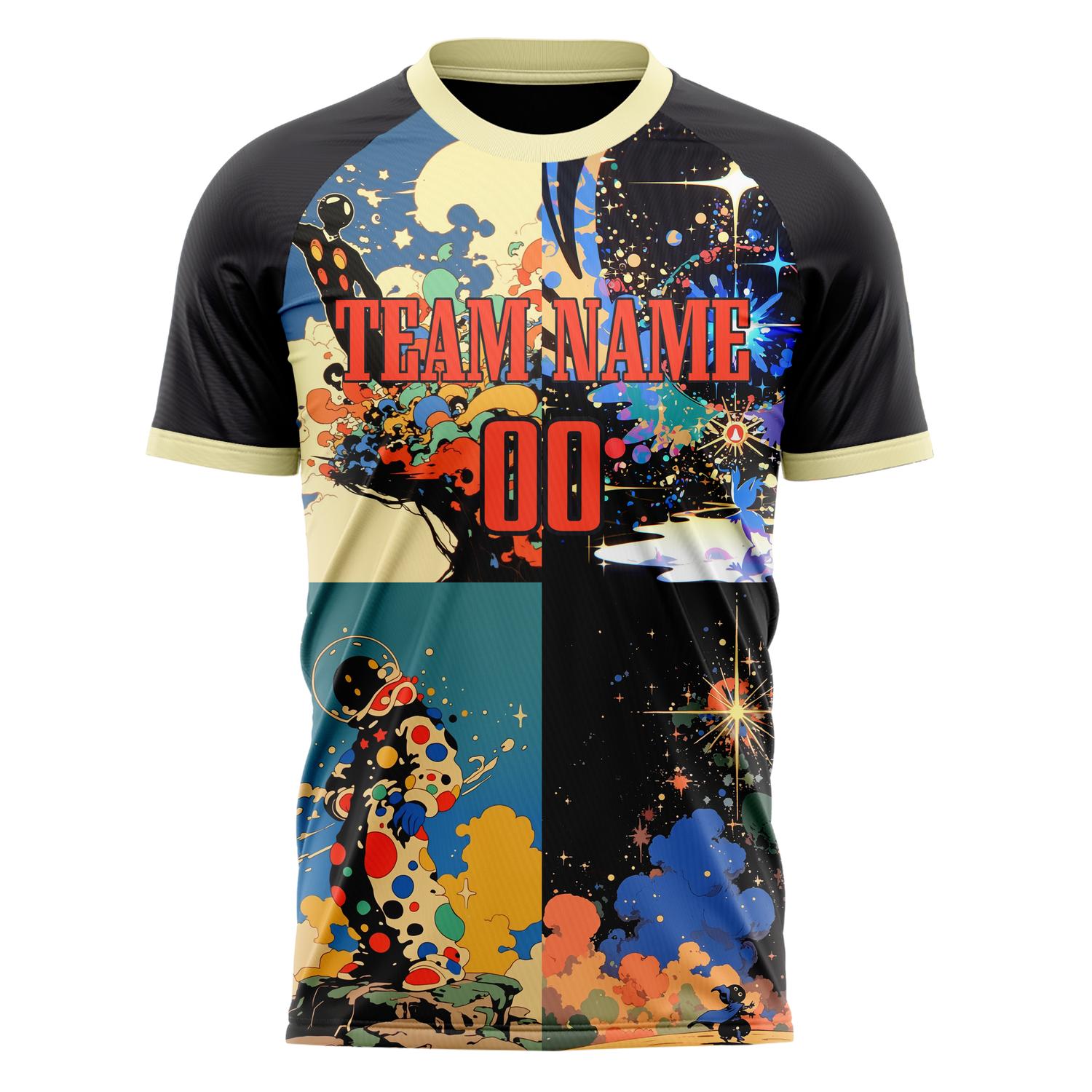 Custom Black Red Pattern Soccer Jersey