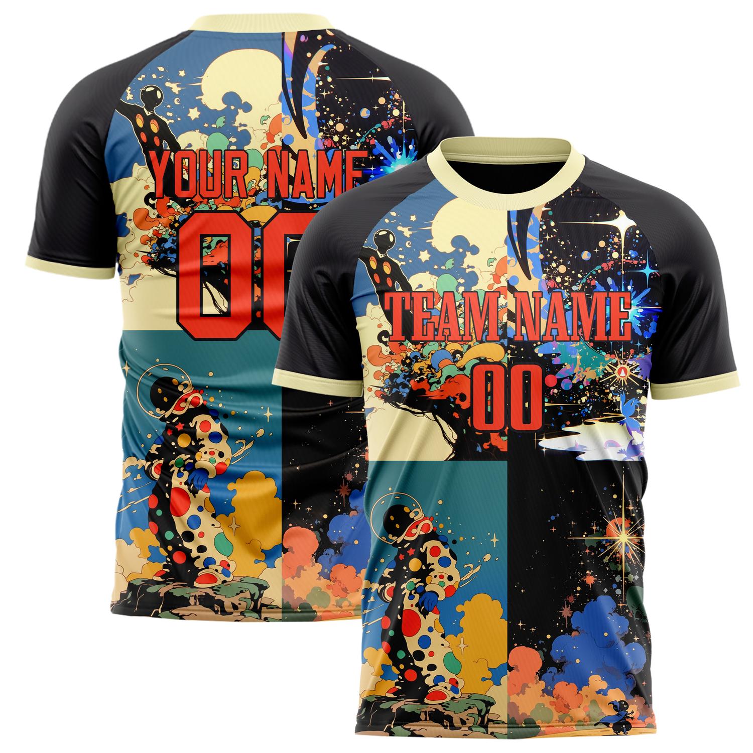 Custom Black Red Pattern Soccer Jersey FT02240809XF287