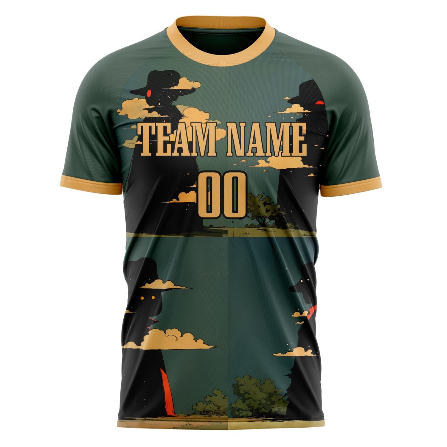 Custom Green Black Pattern Soccer Jersey