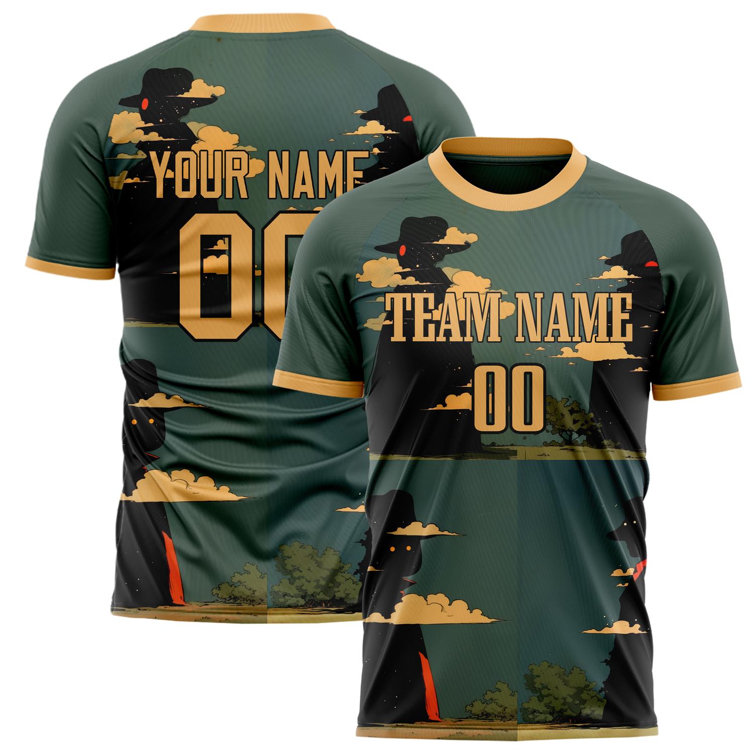 Custom Green Black Pattern Soccer Jersey FT02240809XF288