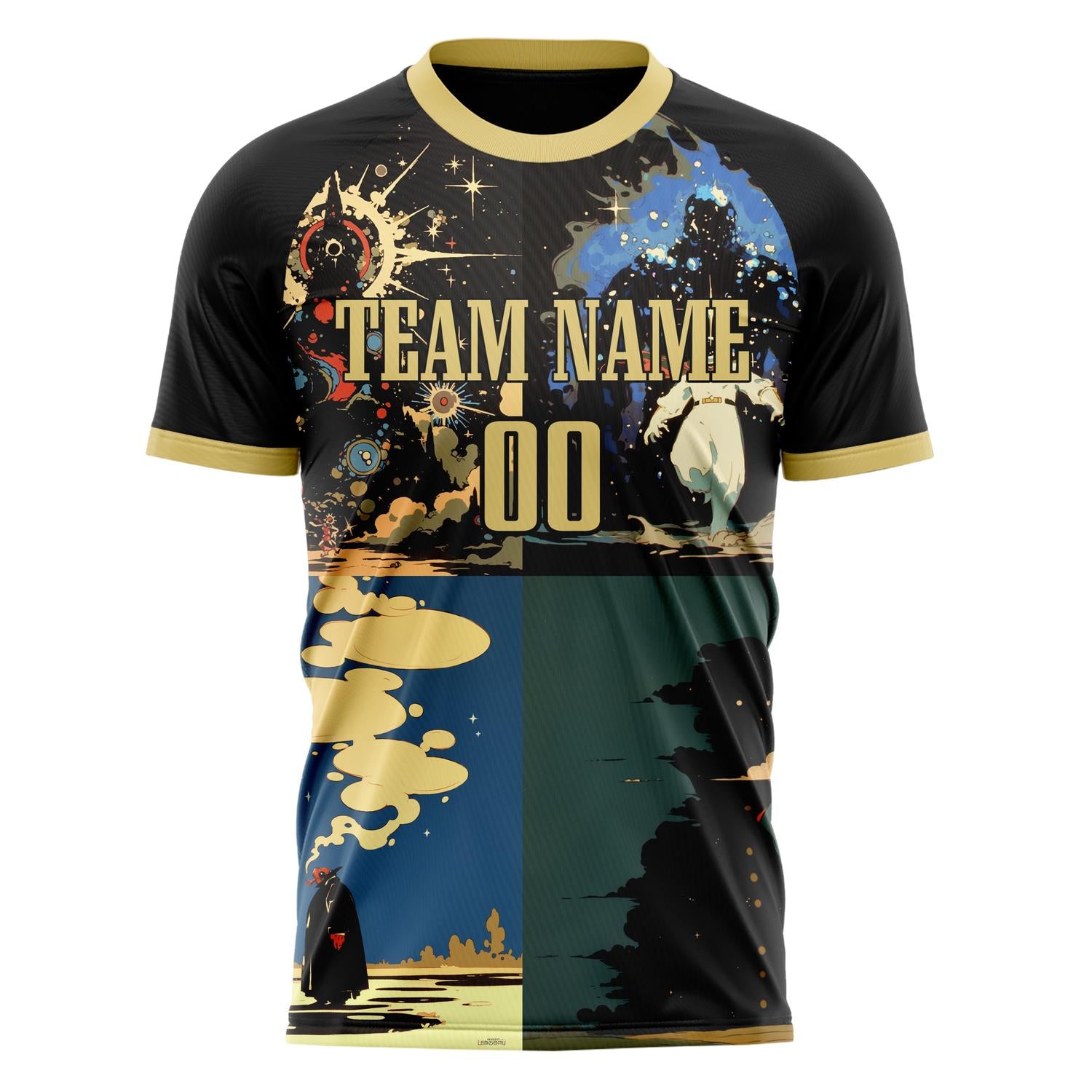 Custom Black Cream Pattern Soccer Jersey