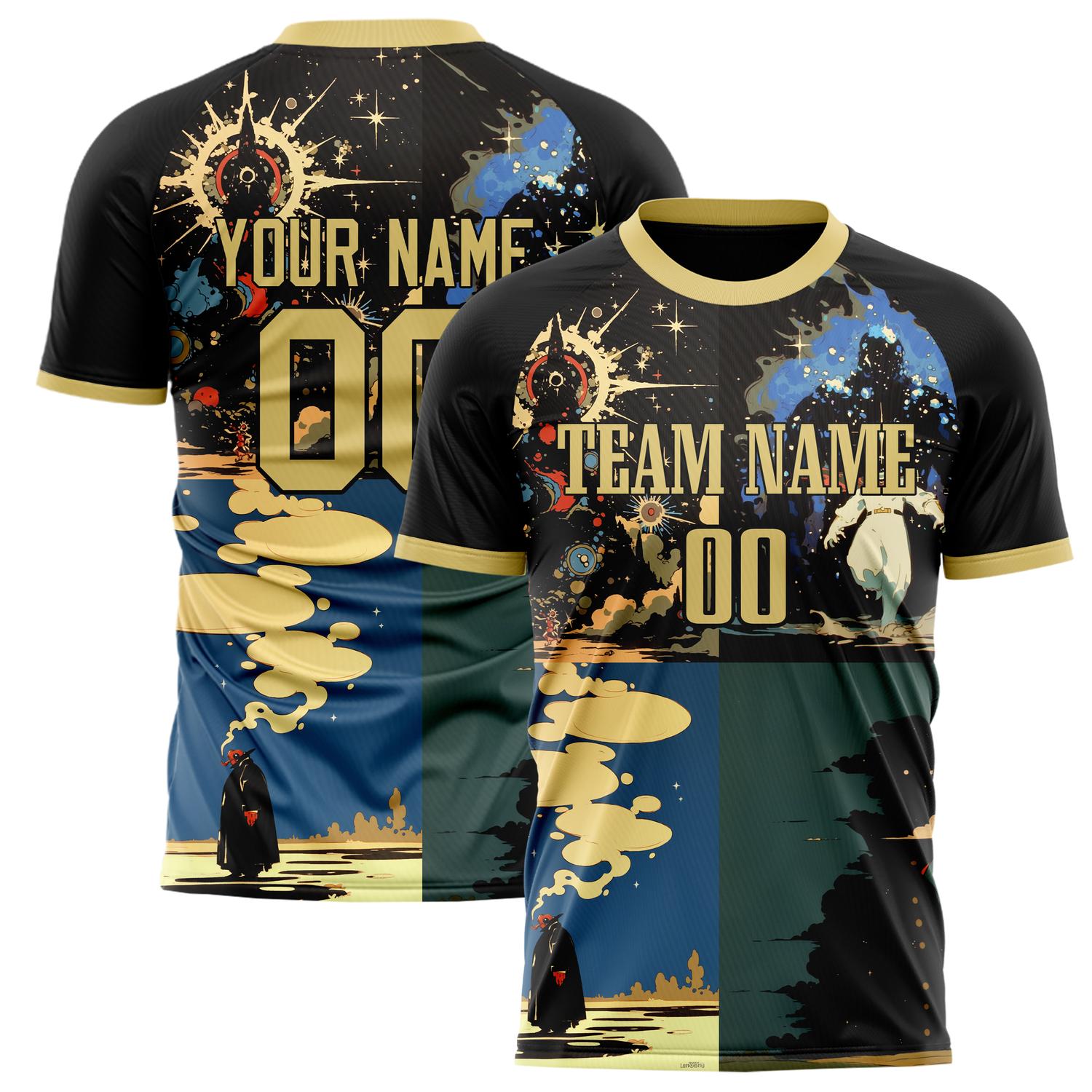 Custom Black Cream Pattern Soccer Jersey FT02240809XF289