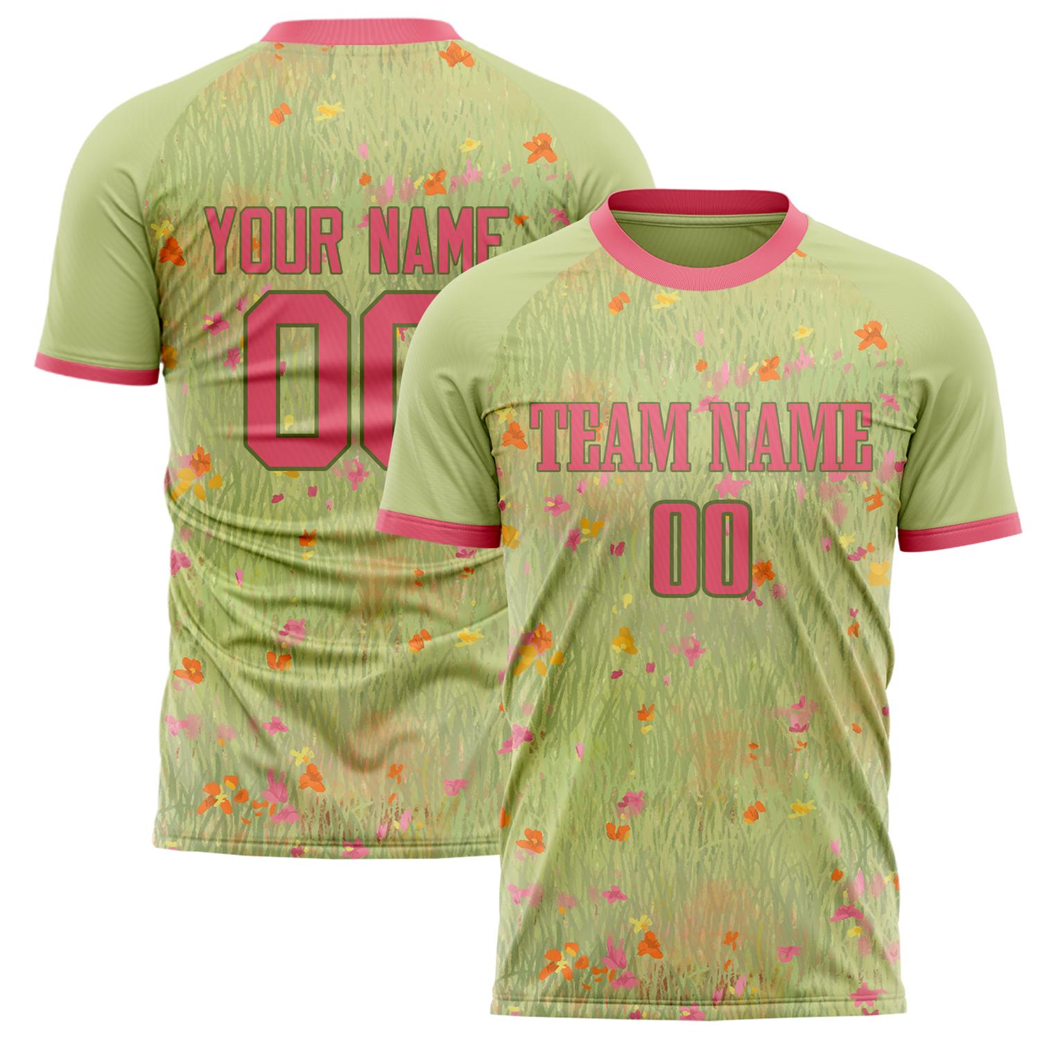 Custom Green Pink Pattern Soccer Jersey FT02240809XF290