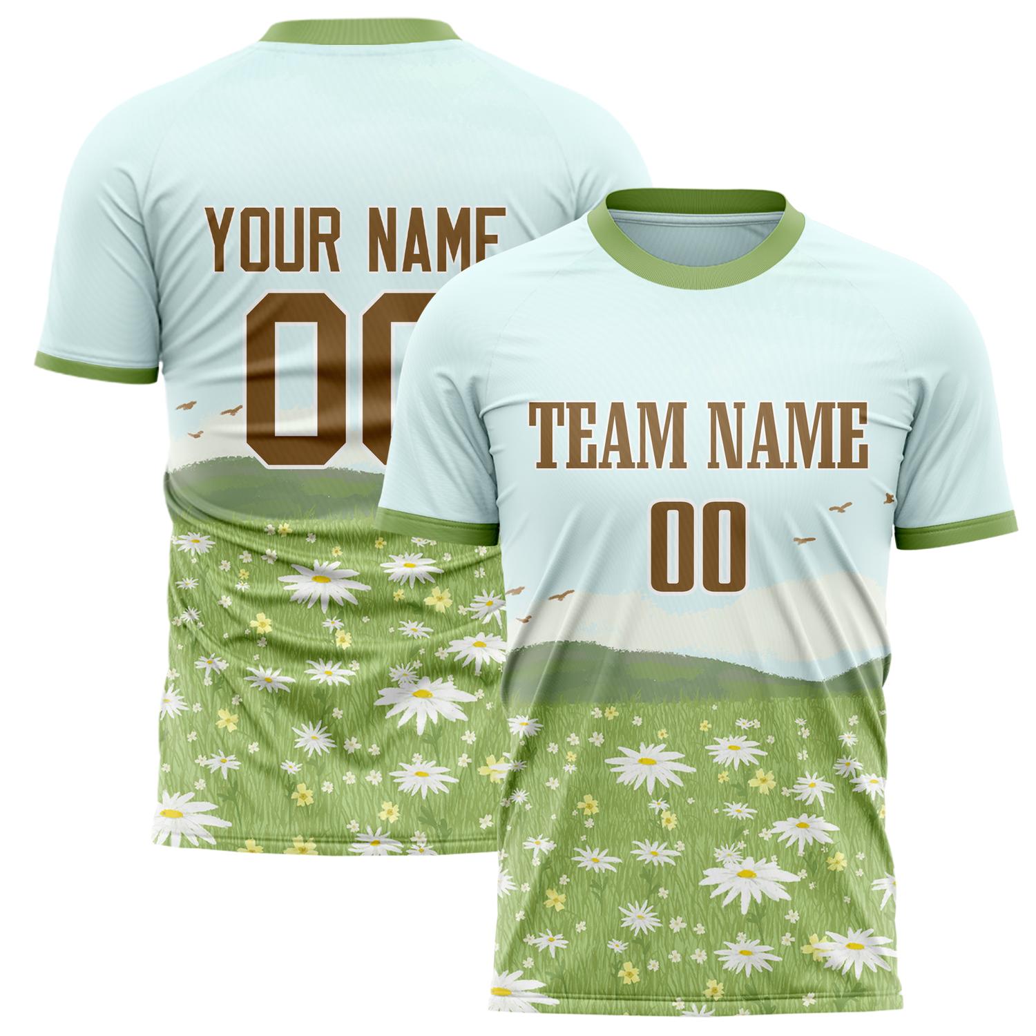 Custom Blue Green Pattern Soccer Jersey FT02240809XF294