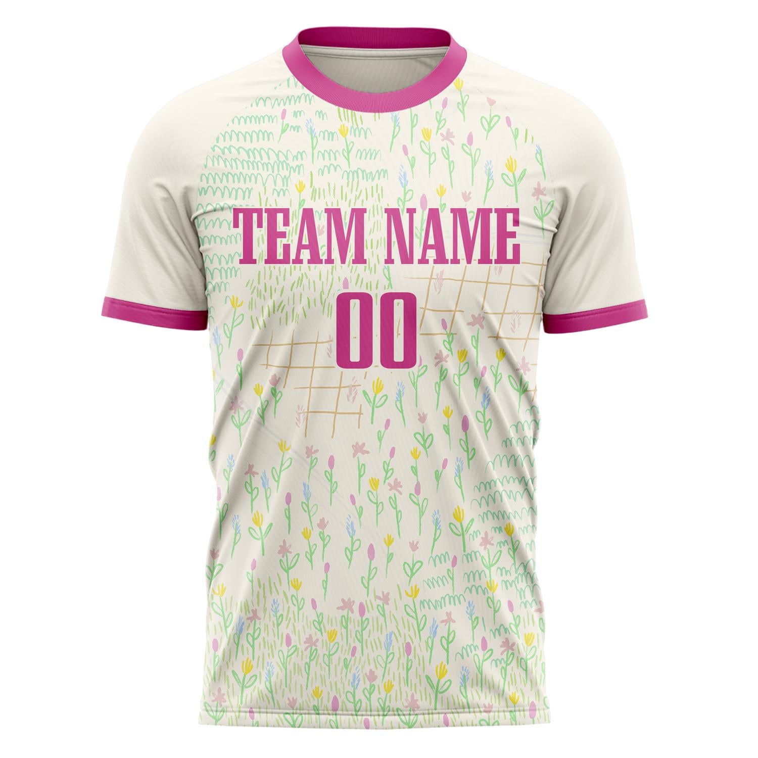 Custom Cream Pink Pattern Soccer Jersey