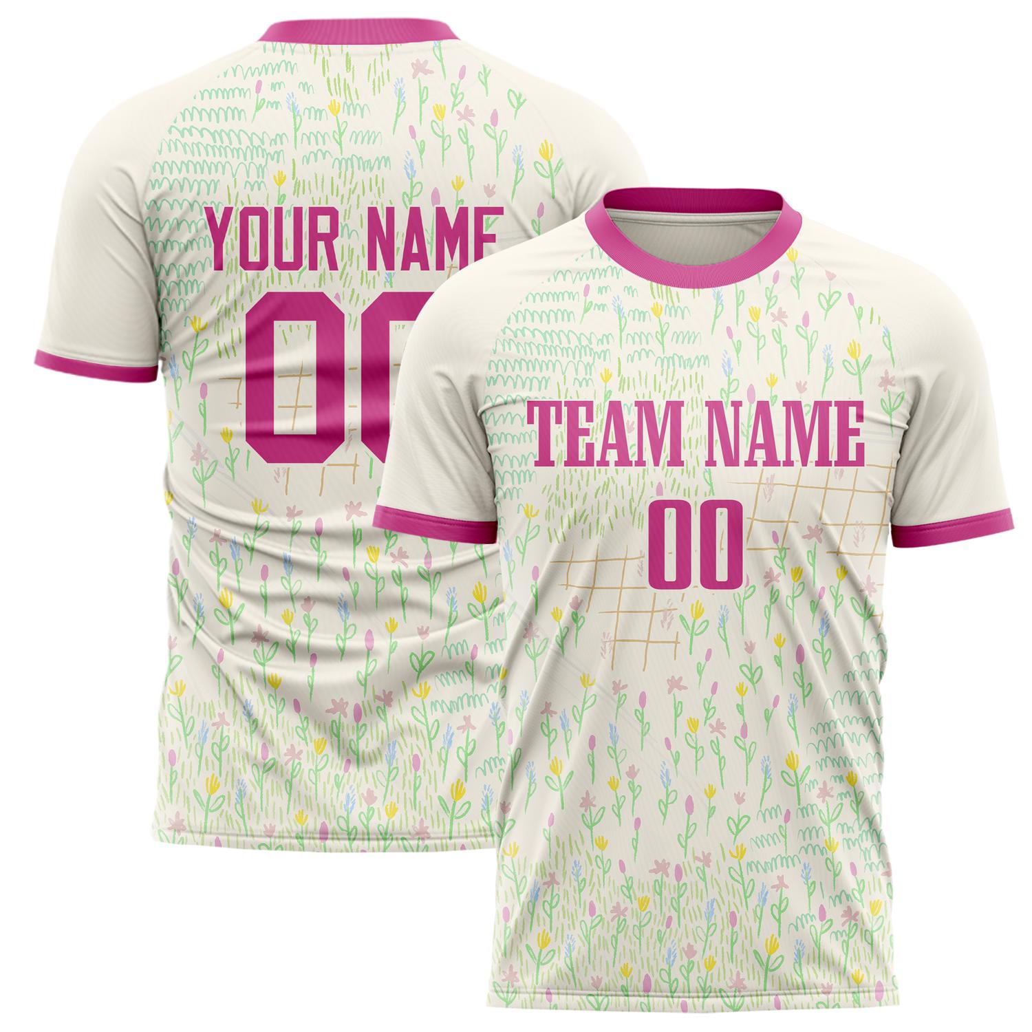 Custom Cream Pink Pattern Soccer Jersey FT02240809XF297
