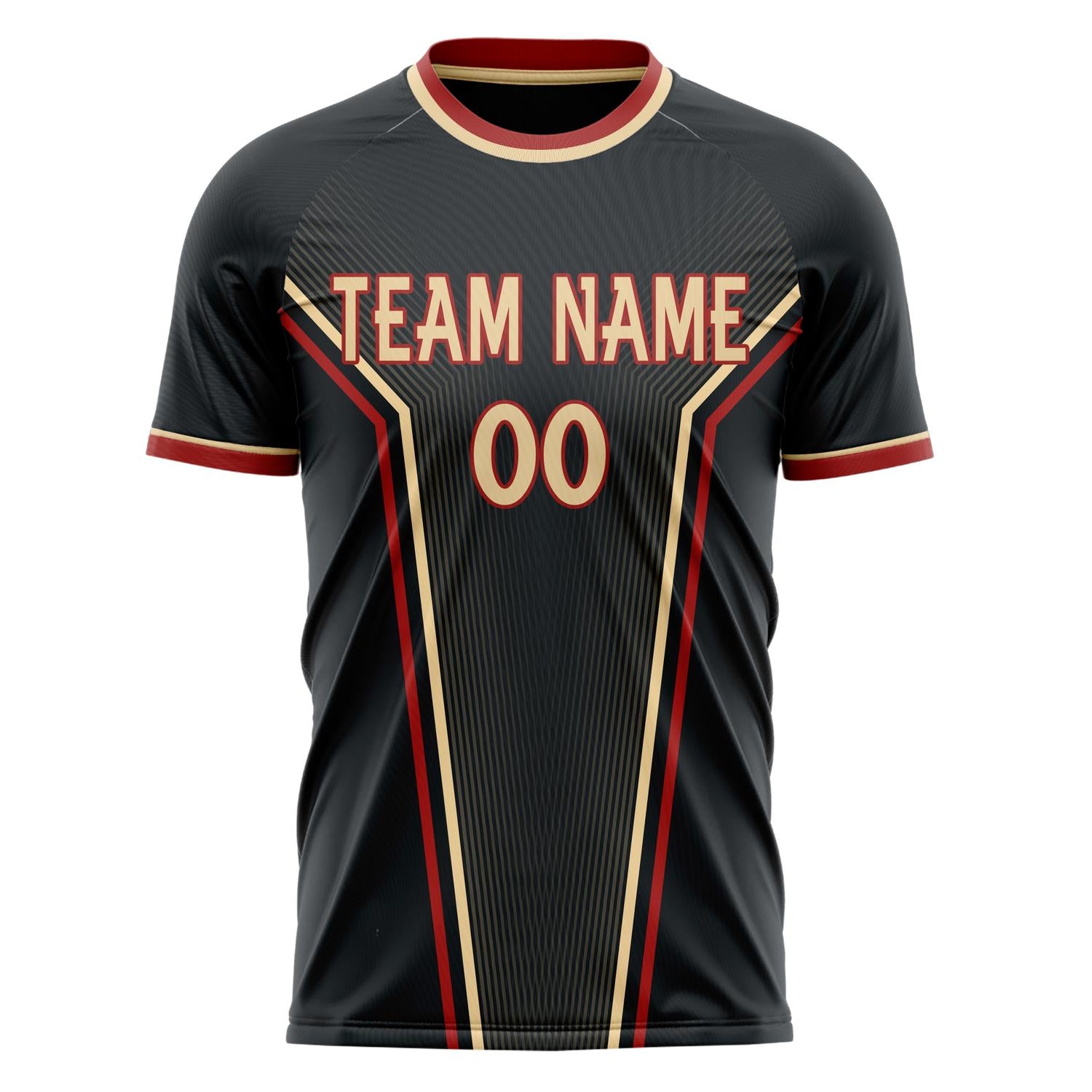 Custom Black Cream Pattern Soccer Jersey