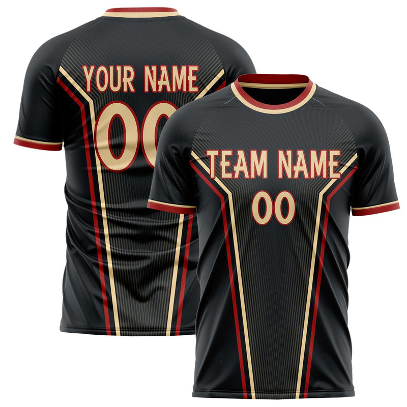 Custom Black Cream Pattern Soccer Jersey FT02240809XY298