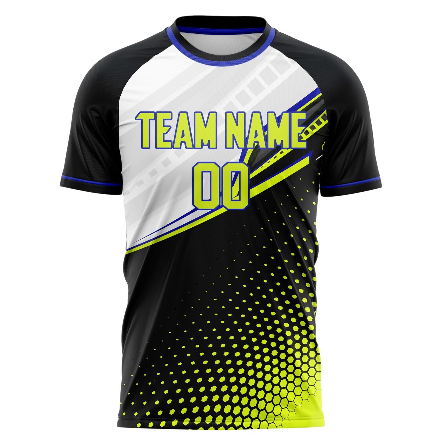 Custom Black Neon Green Pattern Soccer Jersey