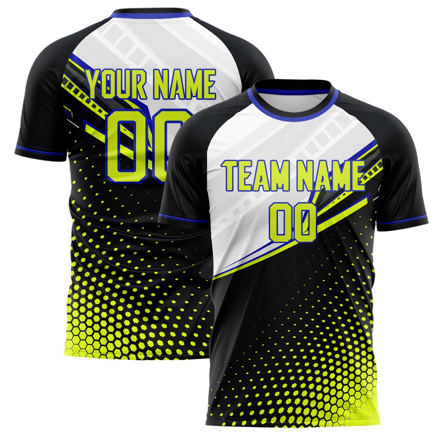Custom Black Neon Green Pattern Soccer Jersey FT02240809XY299