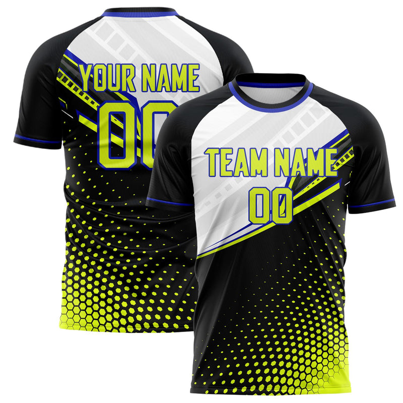 Custom Black Neon Green Pattern Soccer Jersey FT02240809XY299