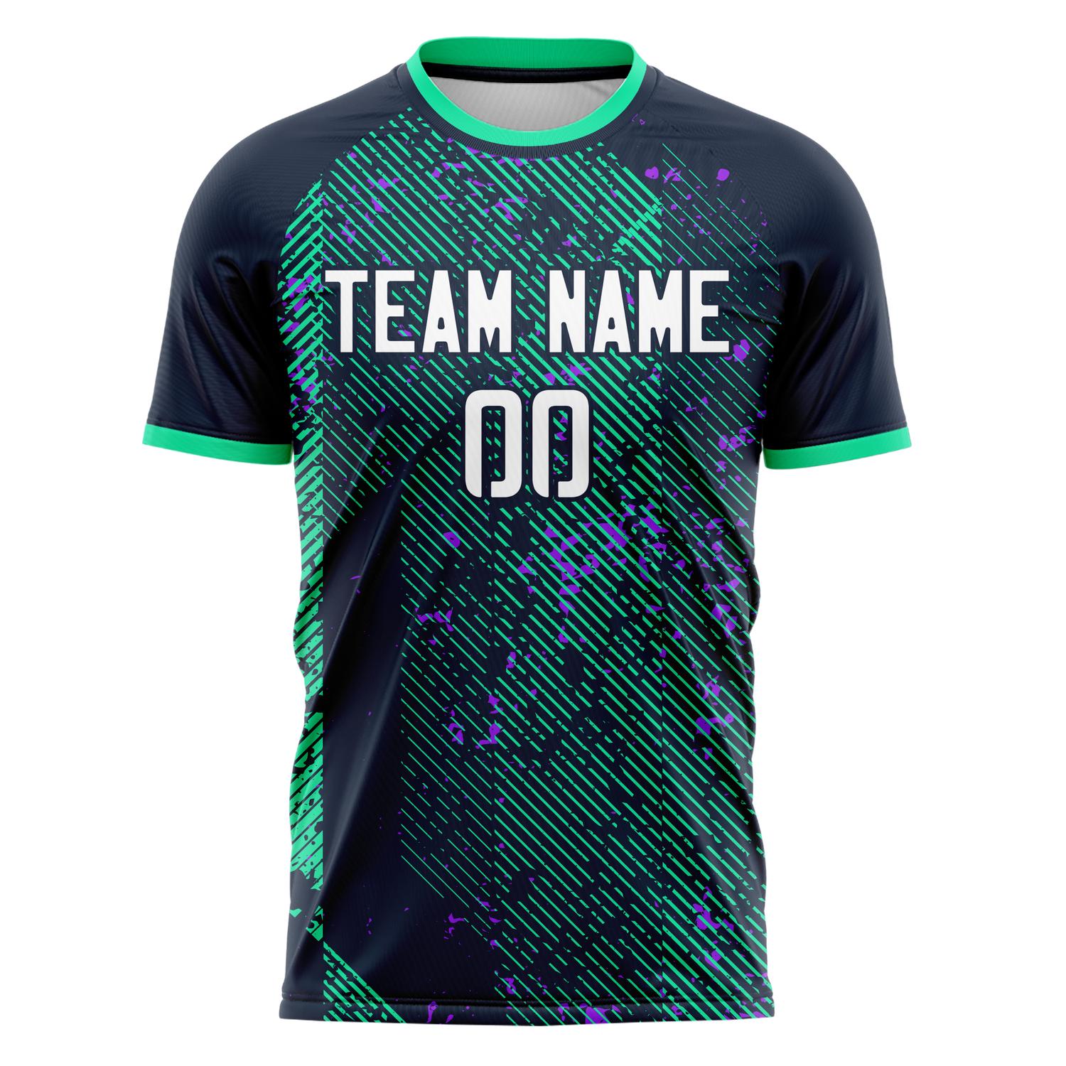 Custom Navy Teal Pattern Soccer Jersey