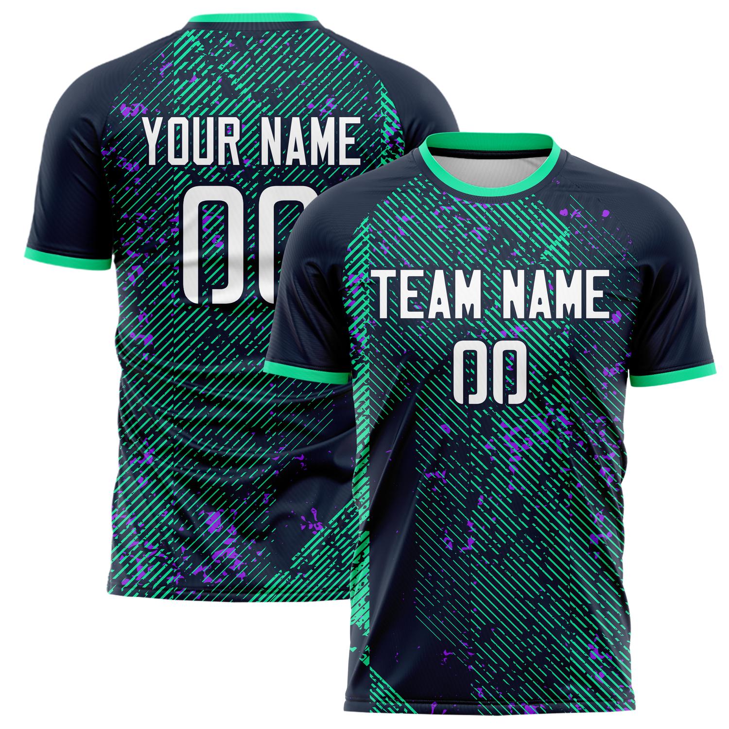 Custom Navy Teal Pattern Soccer Jersey FT02240809XY301