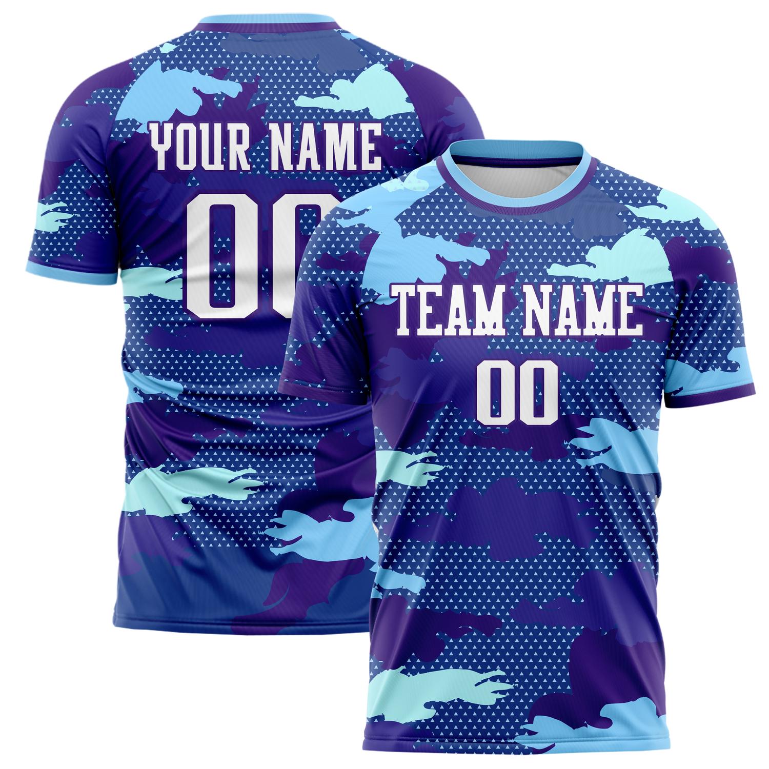 Custom Purple Light Blue Pattern Soccer Jersey FT02240809XY302