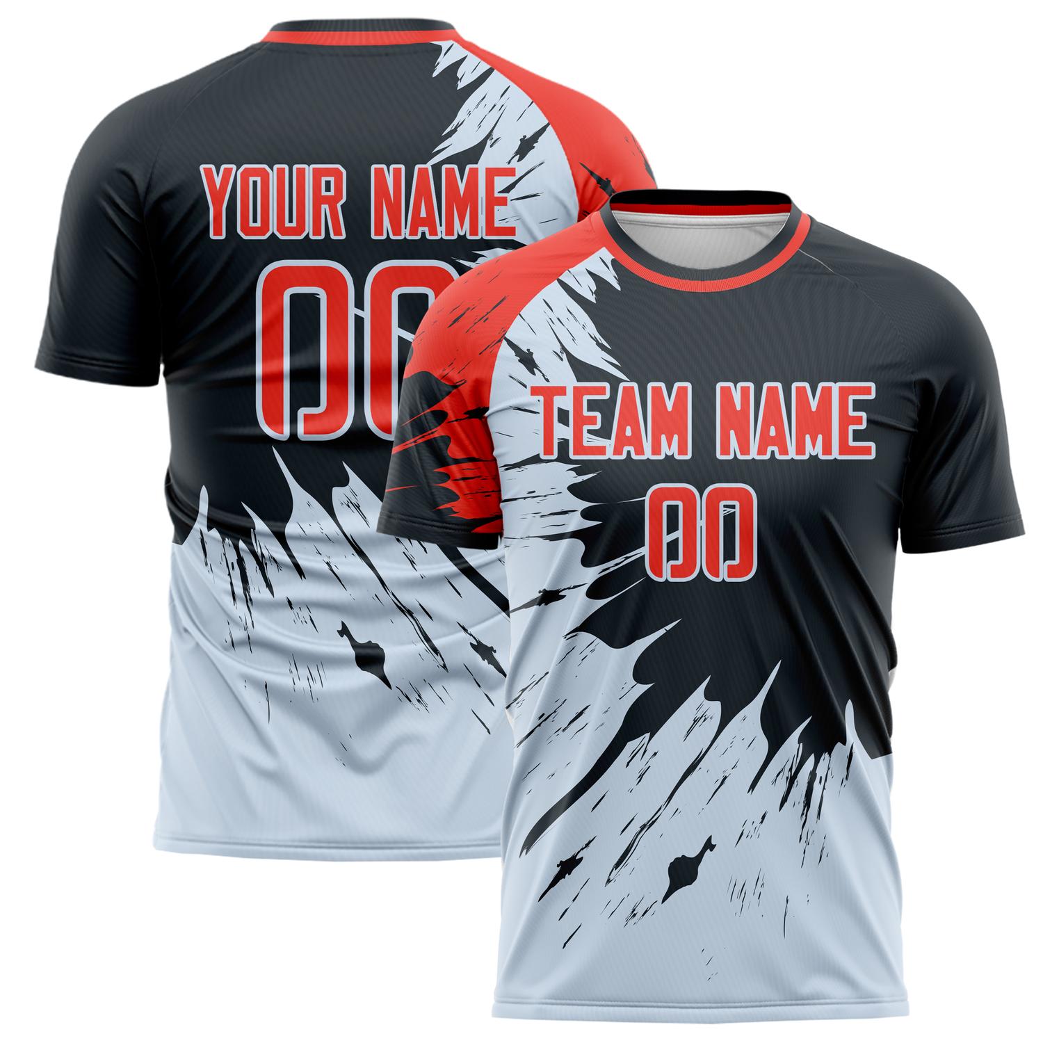 Custom Black Red Pattern Soccer Jersey FT02240809XY303