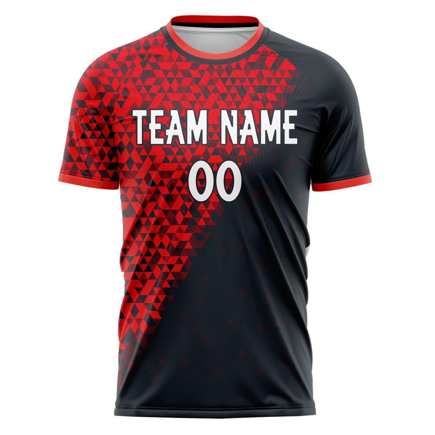 Custom Black Red Pattern Soccer Jersey