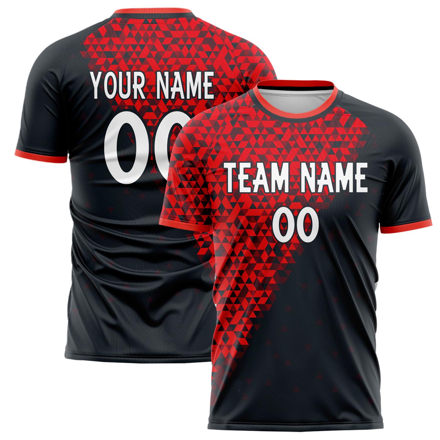 Custom Black Red Pattern Soccer Jersey FT02240809XY304