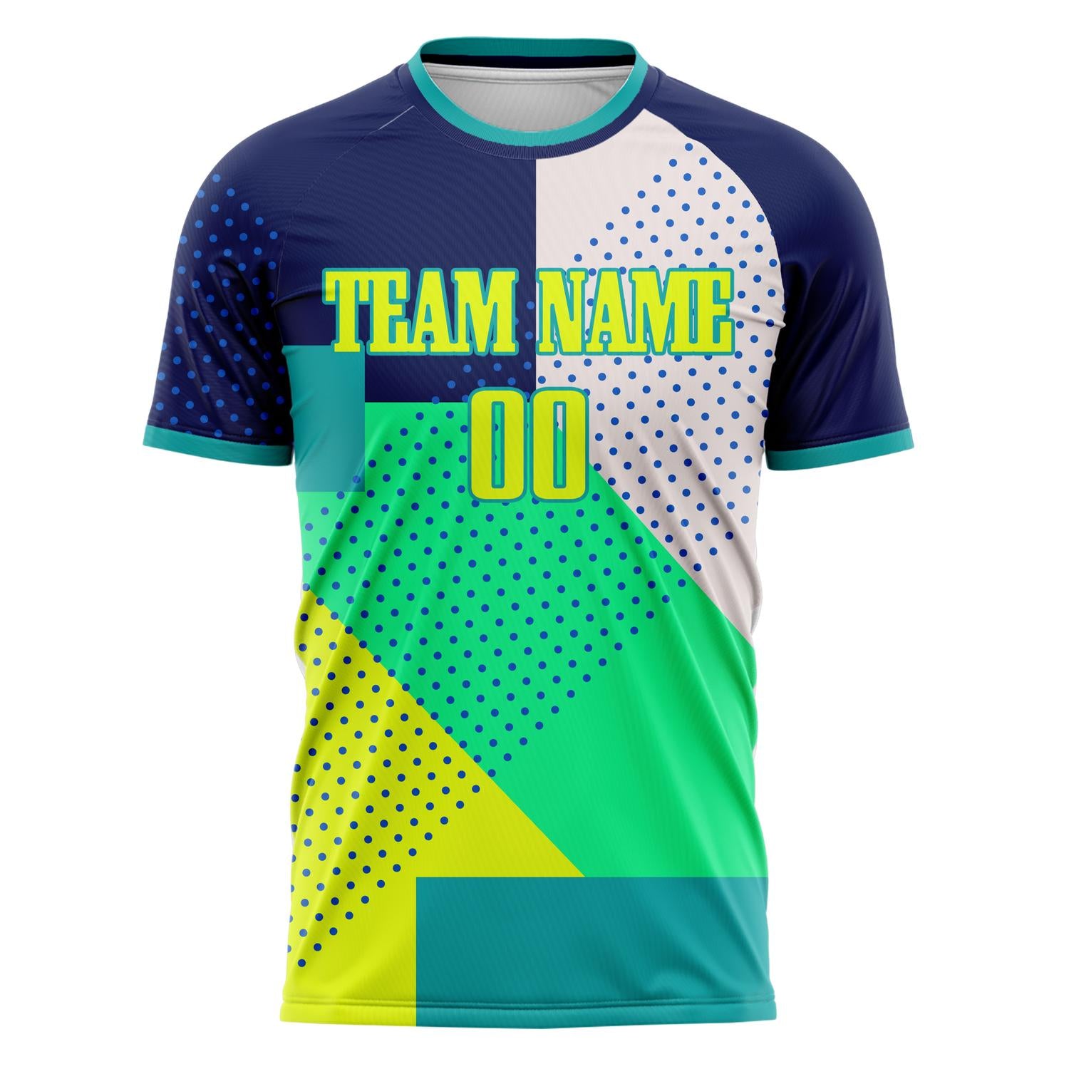 Custom Navy Teal Pattern Soccer Jersey