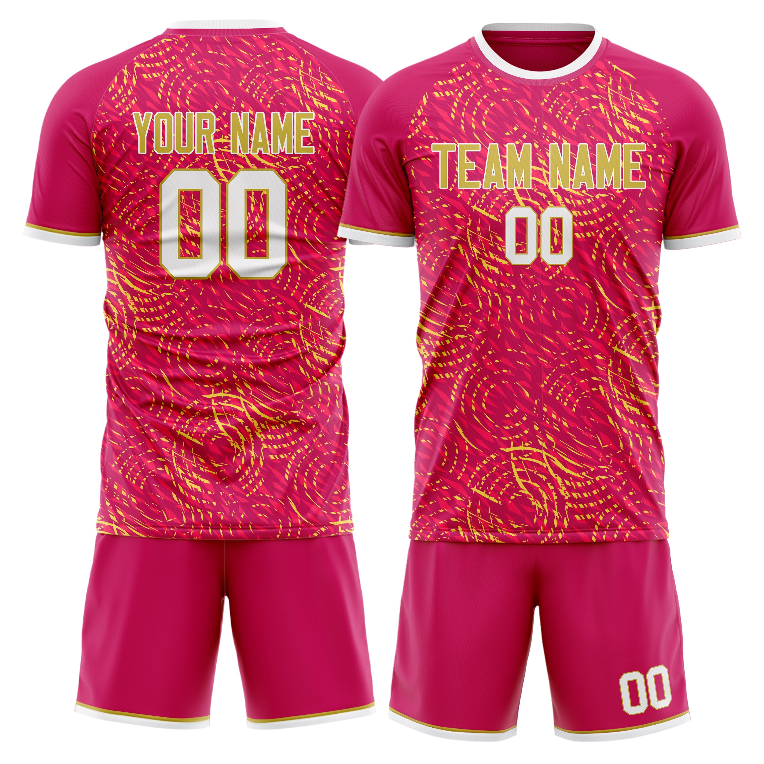 Custom Pink Gold Pattern Soccer Jersey