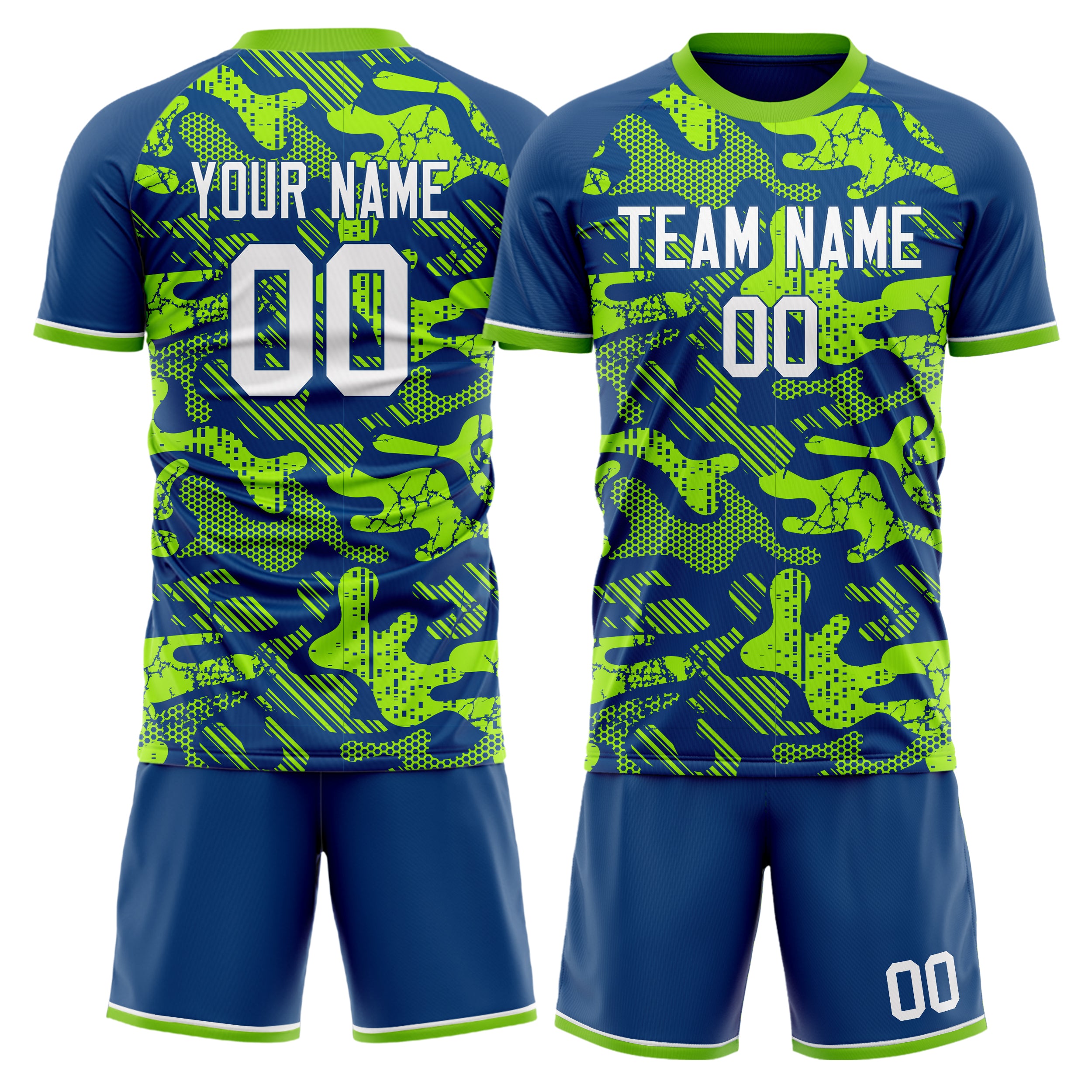 Custom Royal Neon Green Pattern Soccer Jersey