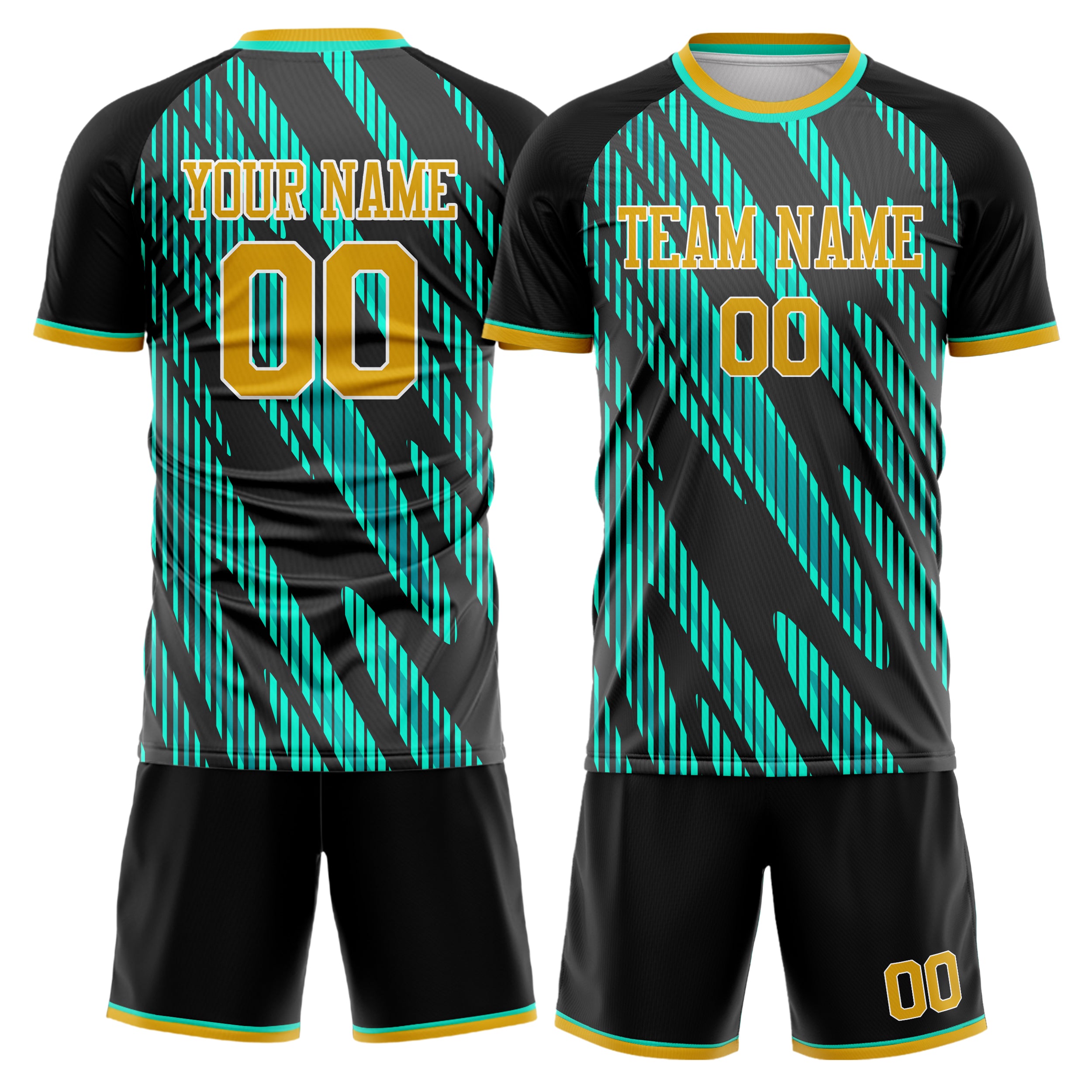 Custom Black Teal Pattern Soccer Jersey