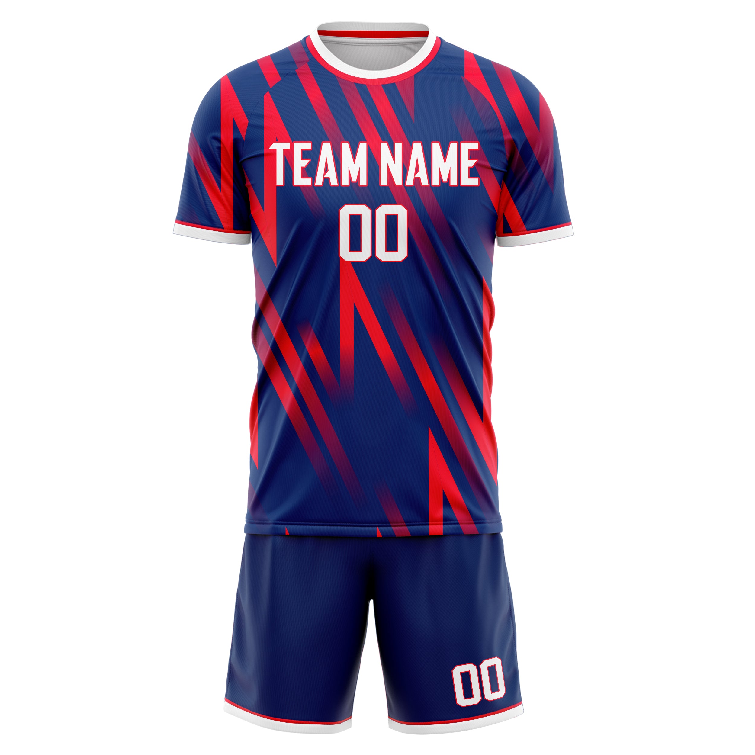 Custom Navy Red Pattern Soccer Jersey