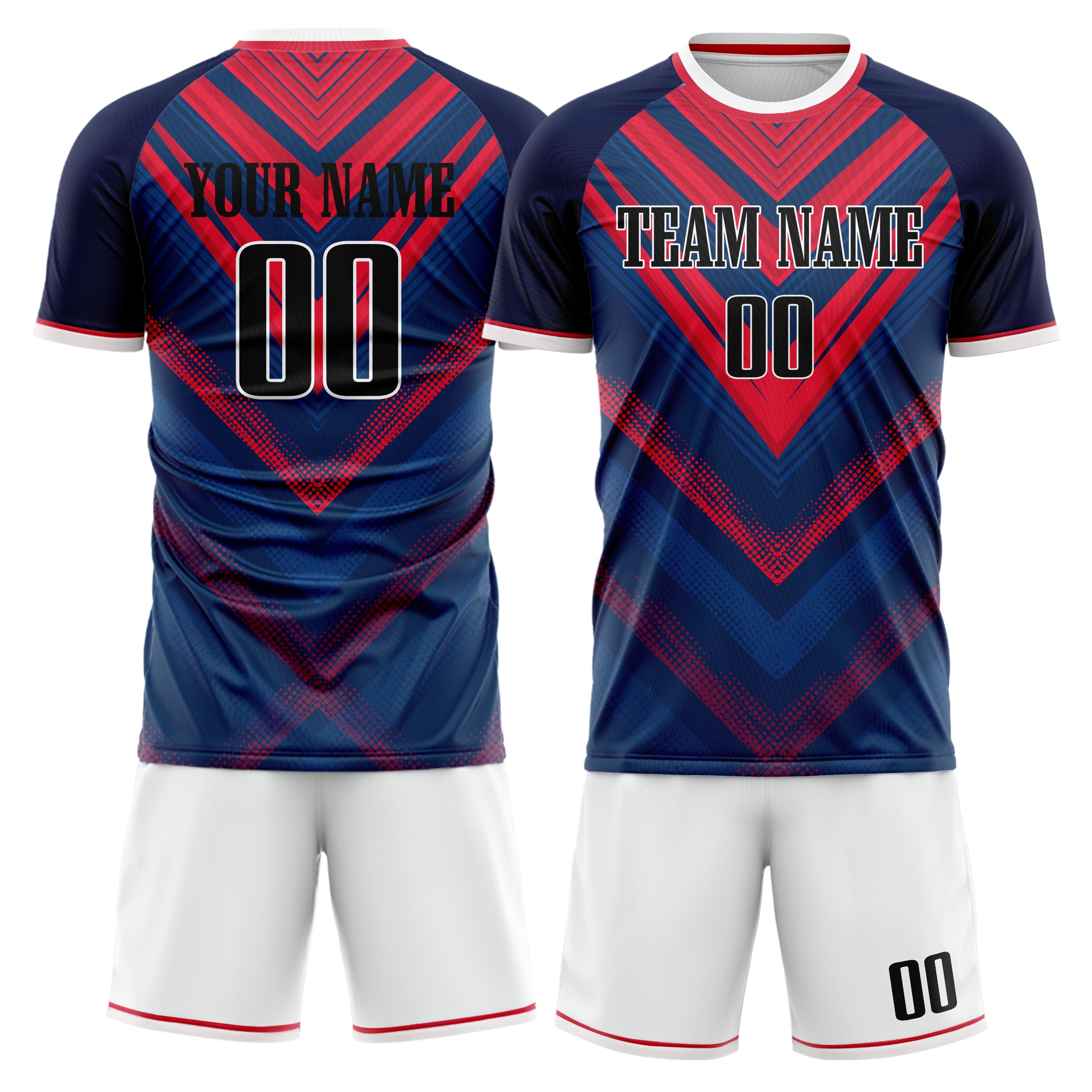 Custom Navy Red Pattern Soccer Jersey