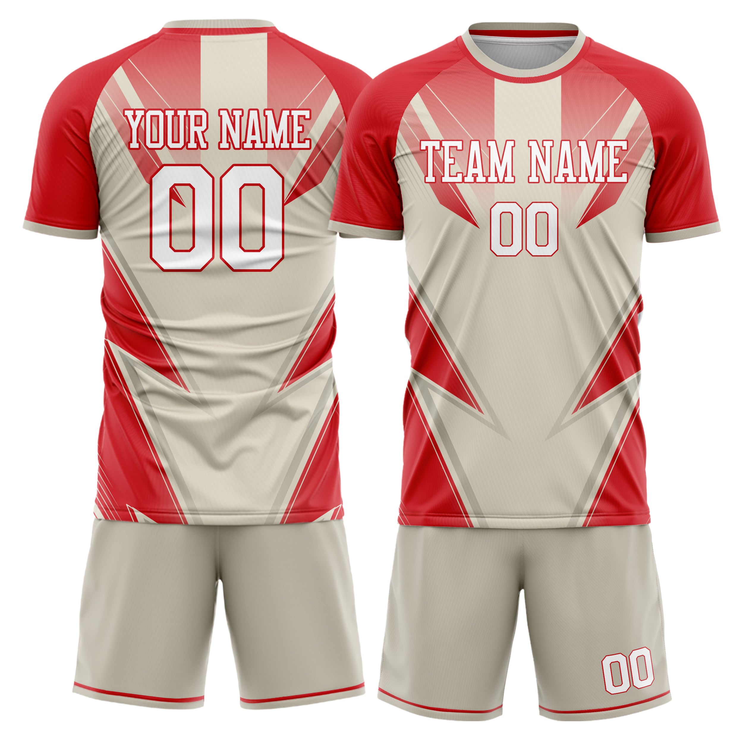Custom Red Cream Pattern Soccer Jersey