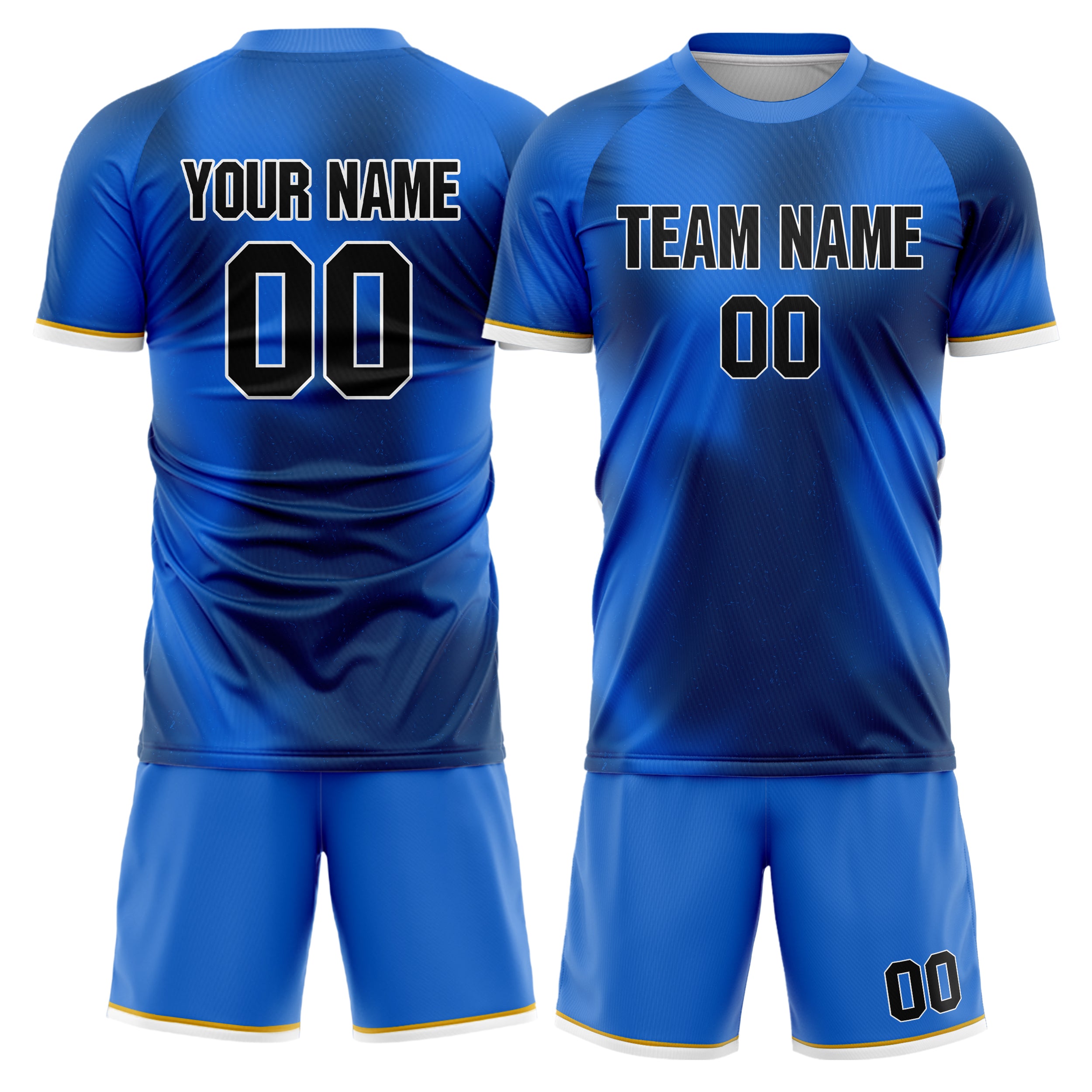 Custom Blue Black Pattern Soccer Jersey