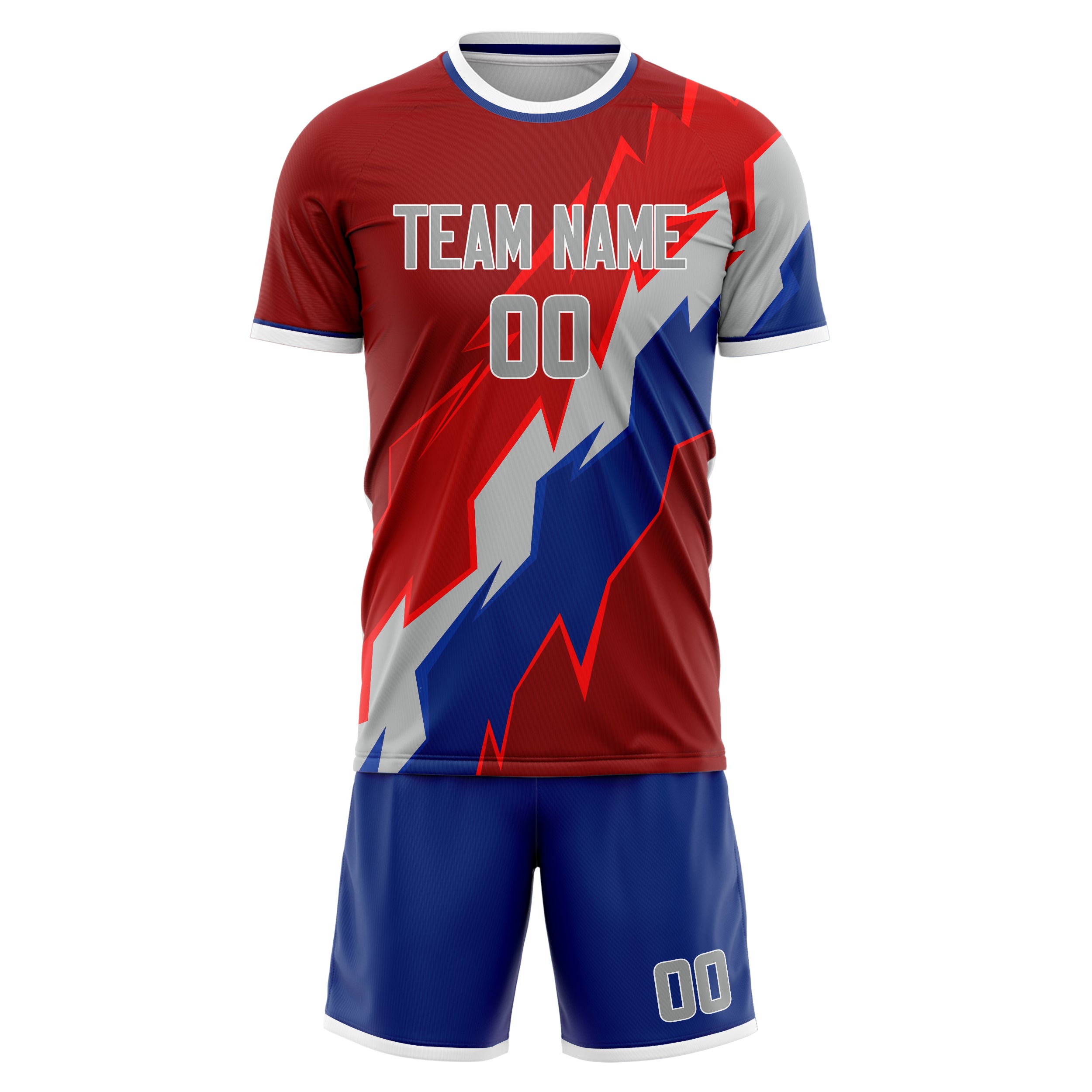 Custom Red Gray Pattern Soccer Jersey