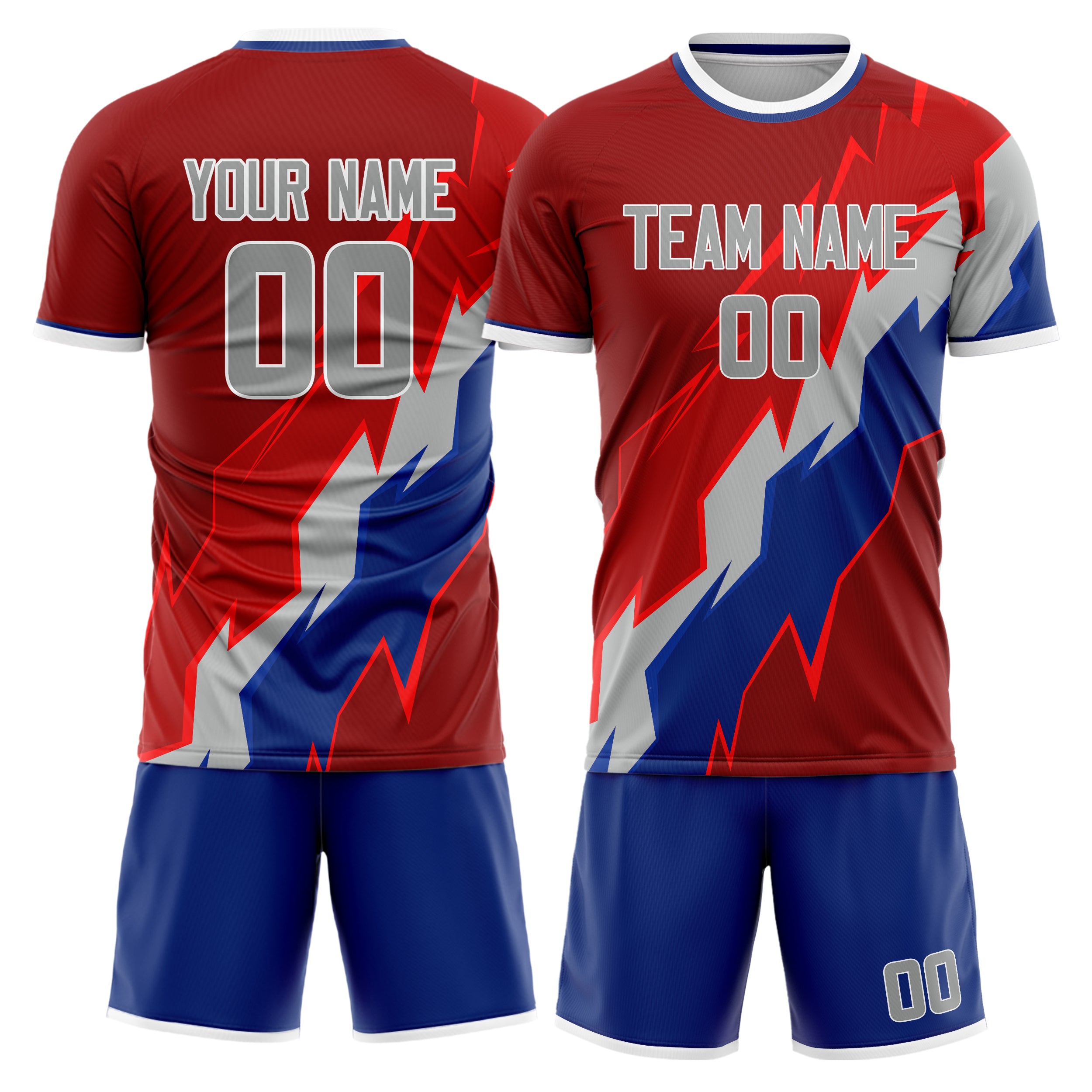 Custom Red Gray Pattern Soccer Jersey
