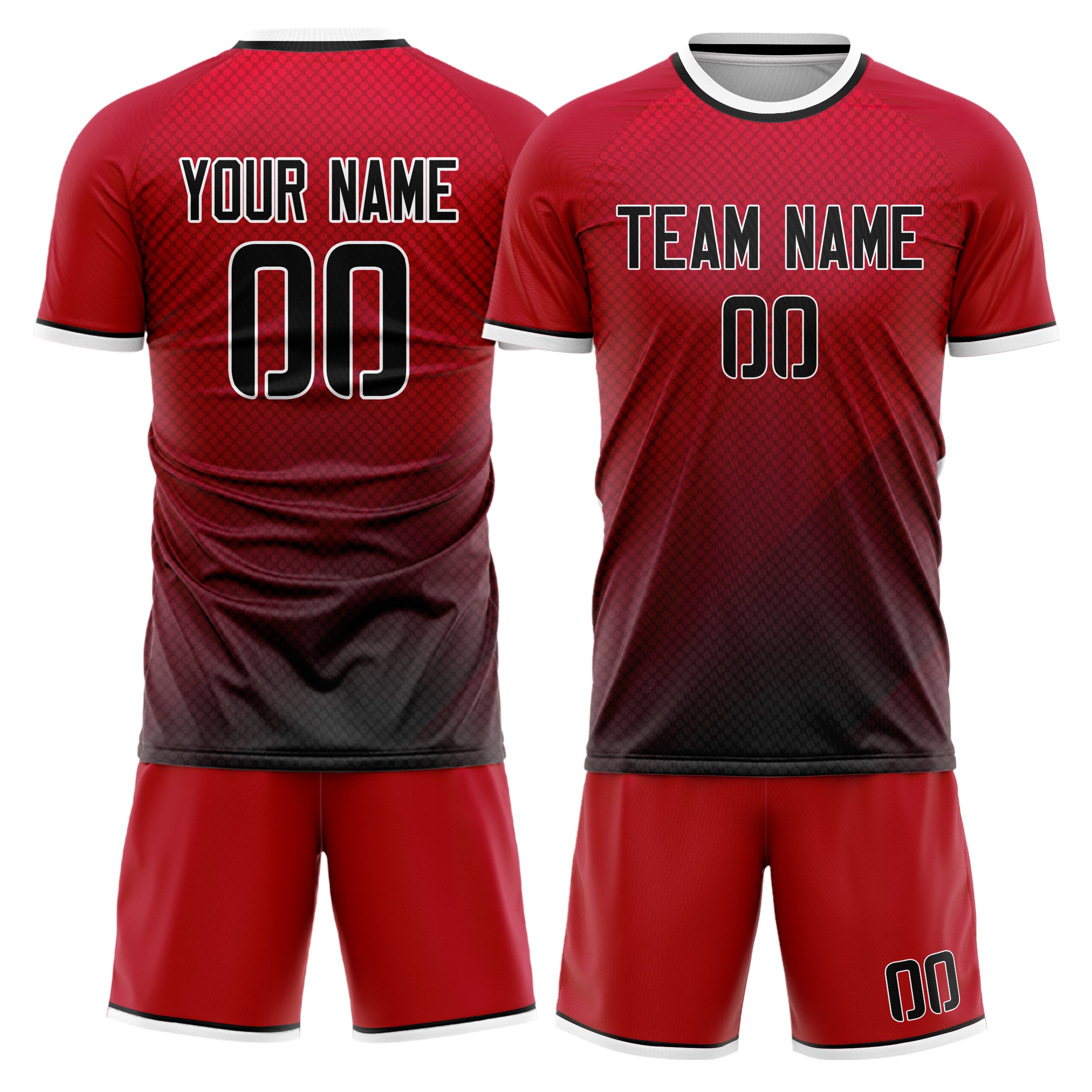 Custom Red Black Pattern Soccer Jersey