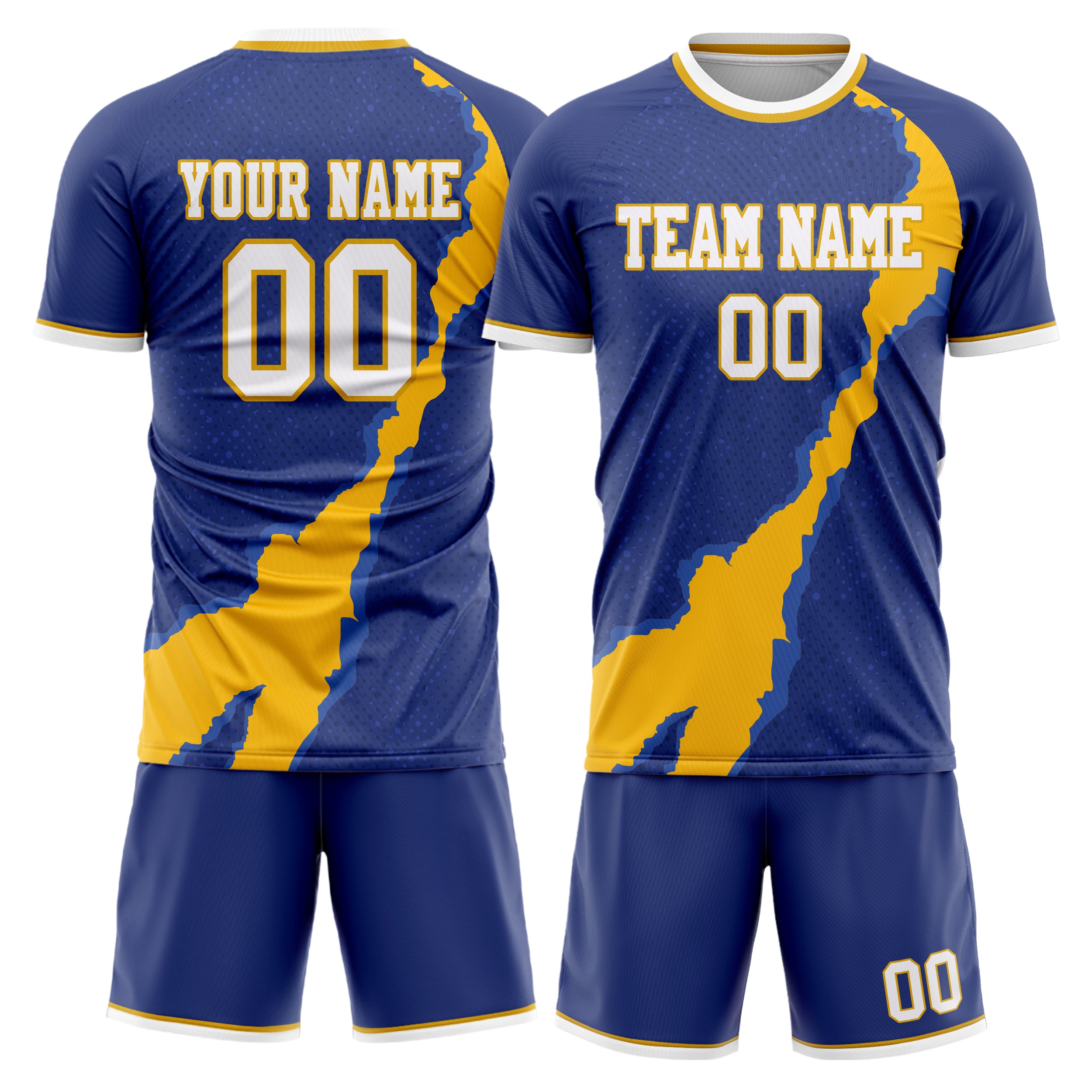 Custom Navy Gold Pattern Soccer Jersey