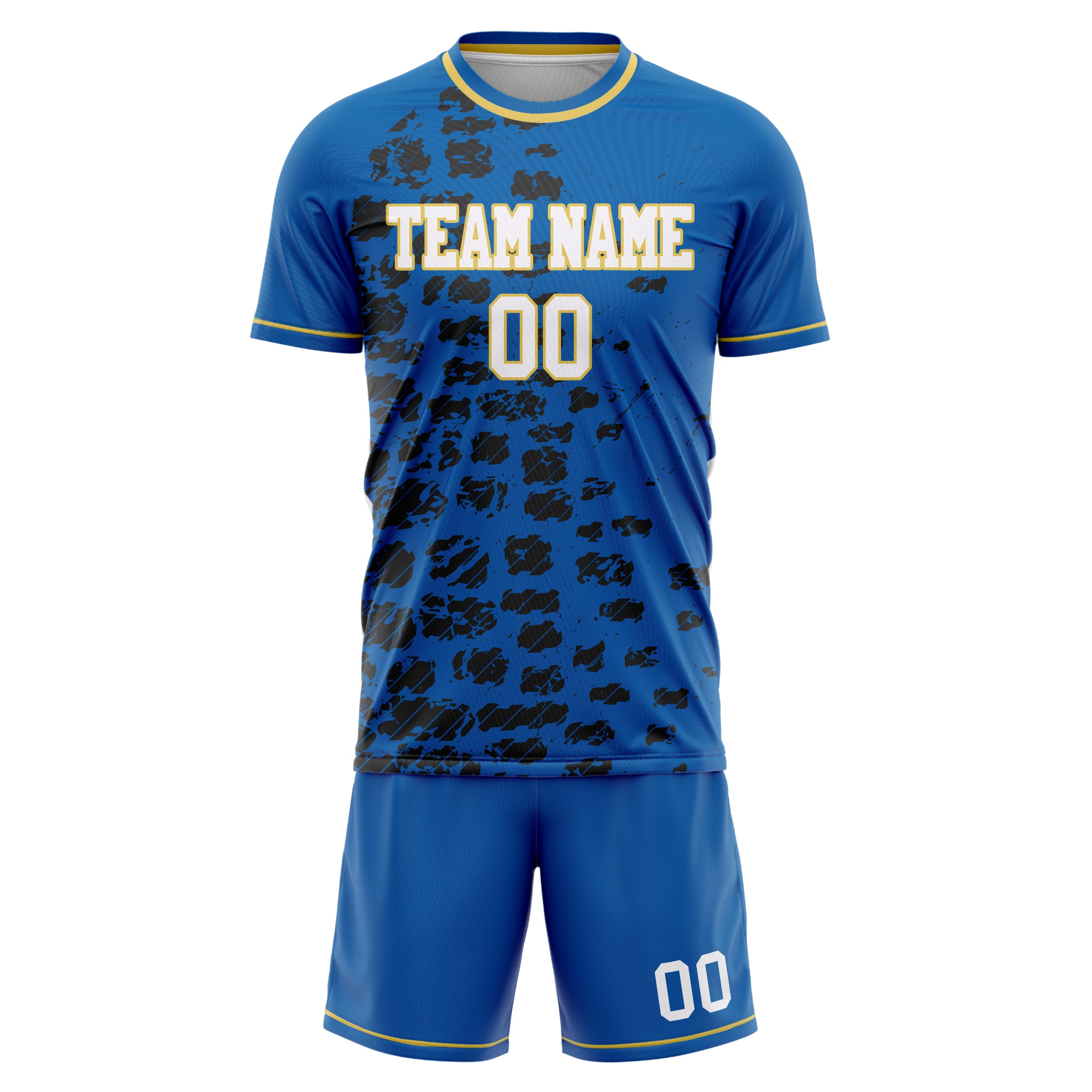 Custom Blue Black Pattern Soccer Jersey