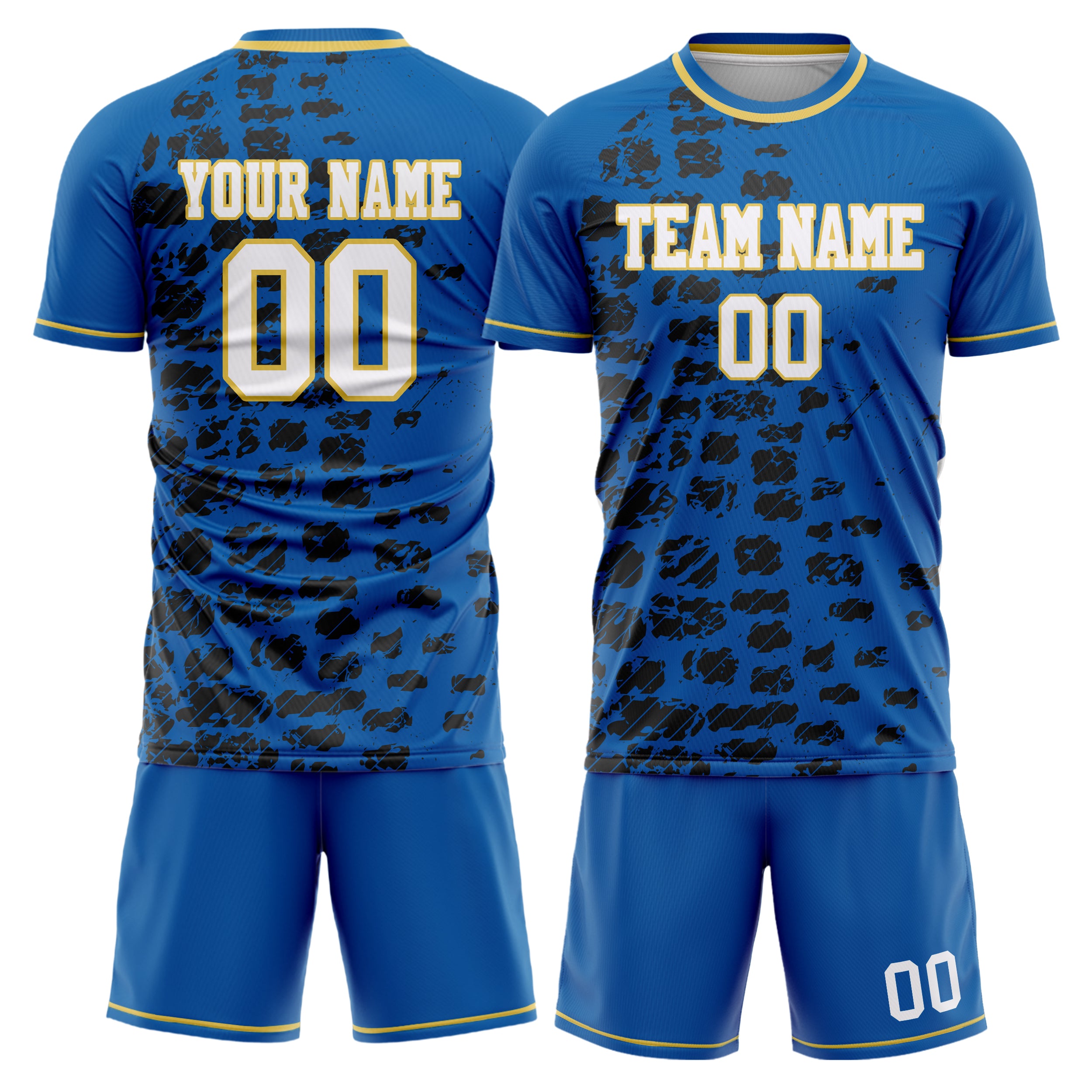 Custom Blue Black Pattern Soccer Jersey