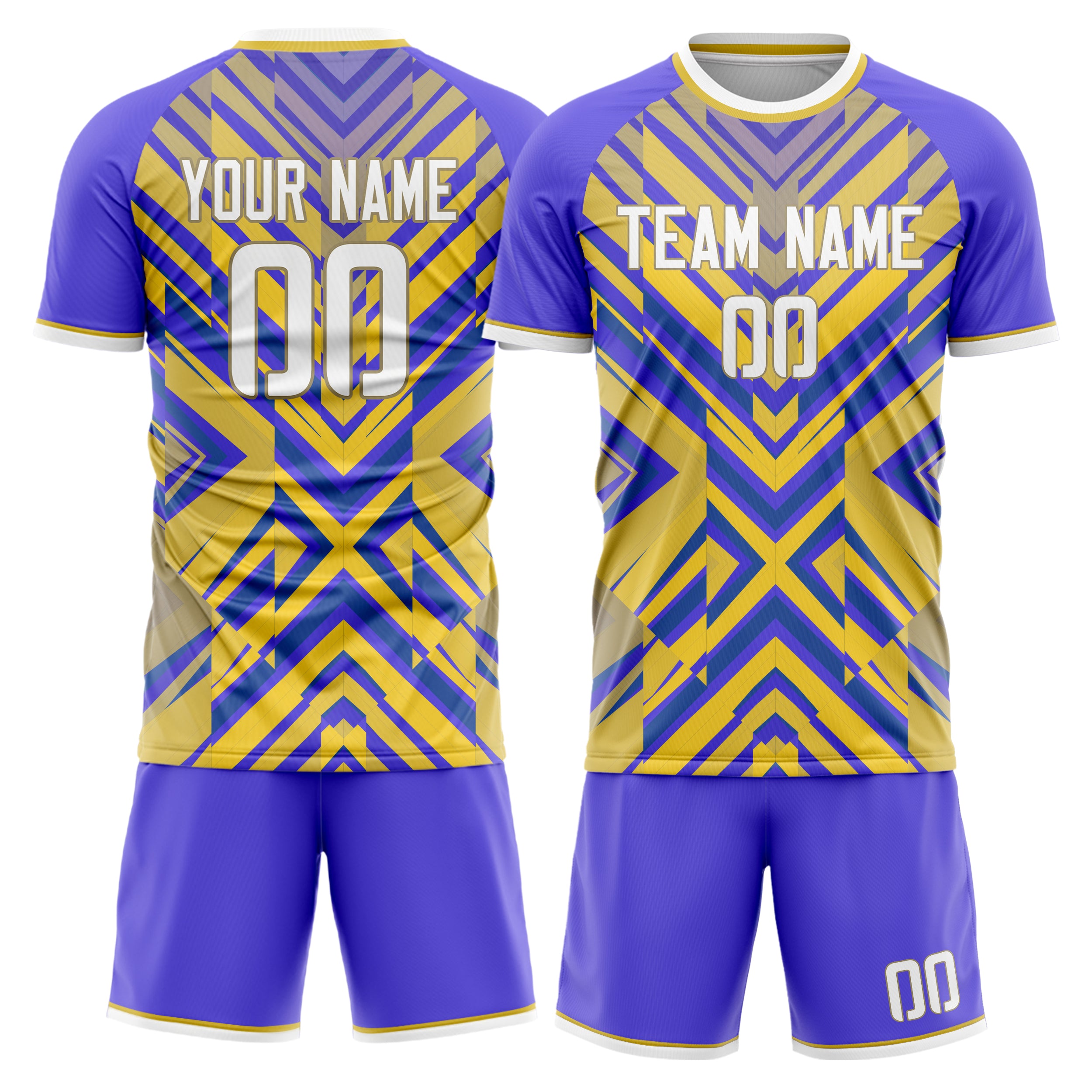 Custom Yellow Purple Pattern Soccer Jersey